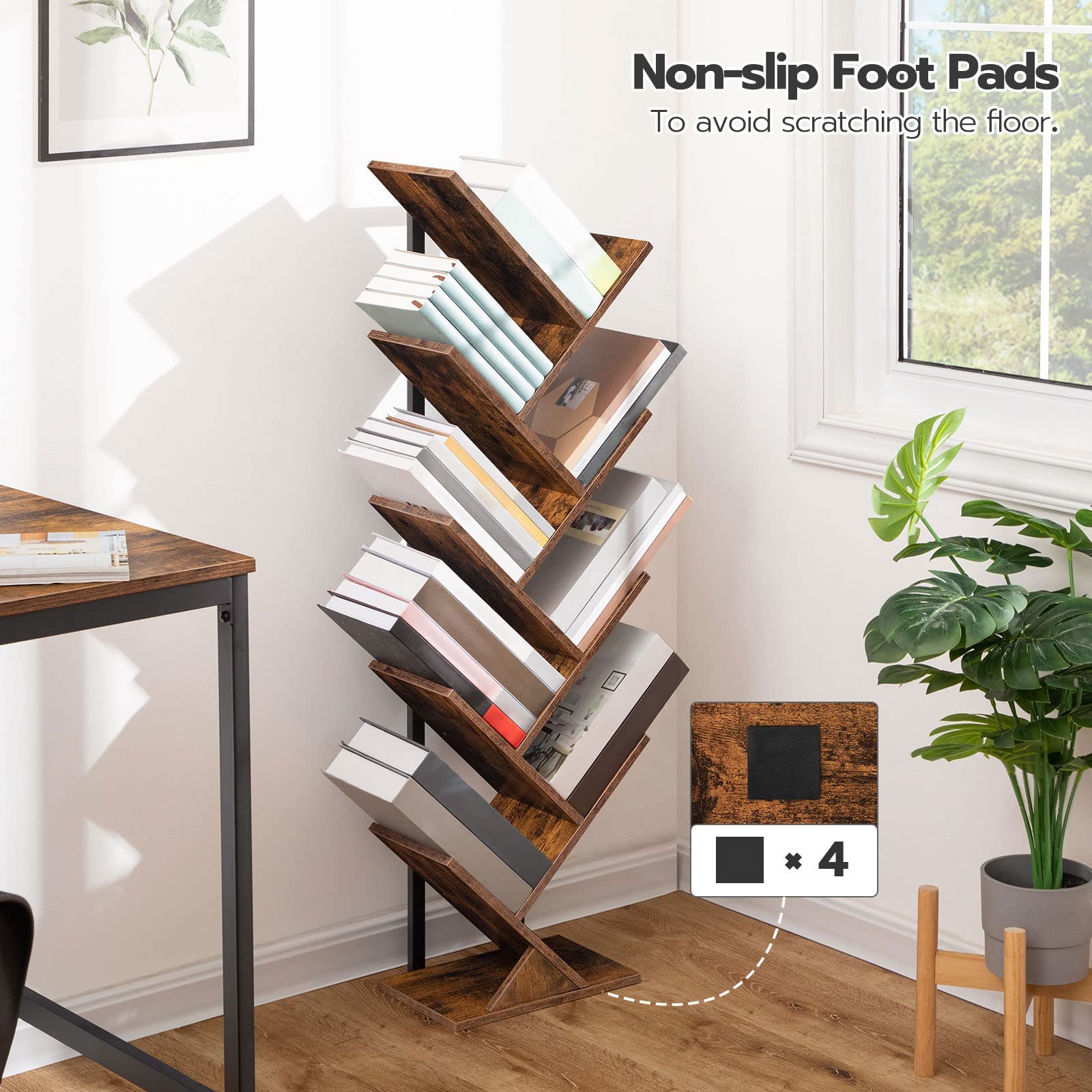 hoobro-bookshelves-biblioth-que-arbre-9-tag-res-marron image 6