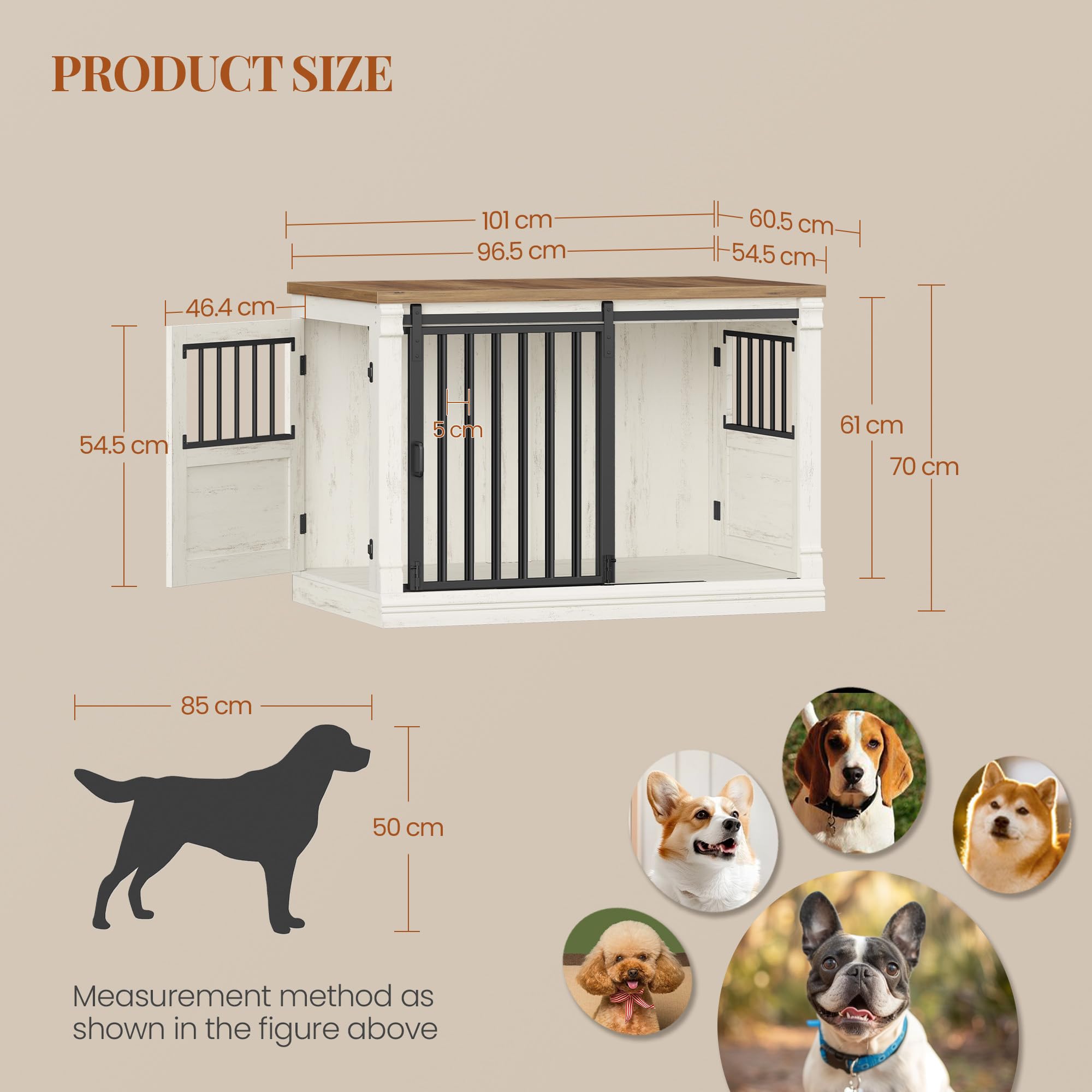 hexcelen-meuble-cage-chien-101-cm-niche-blanc-marron-porte-coulissante image 2