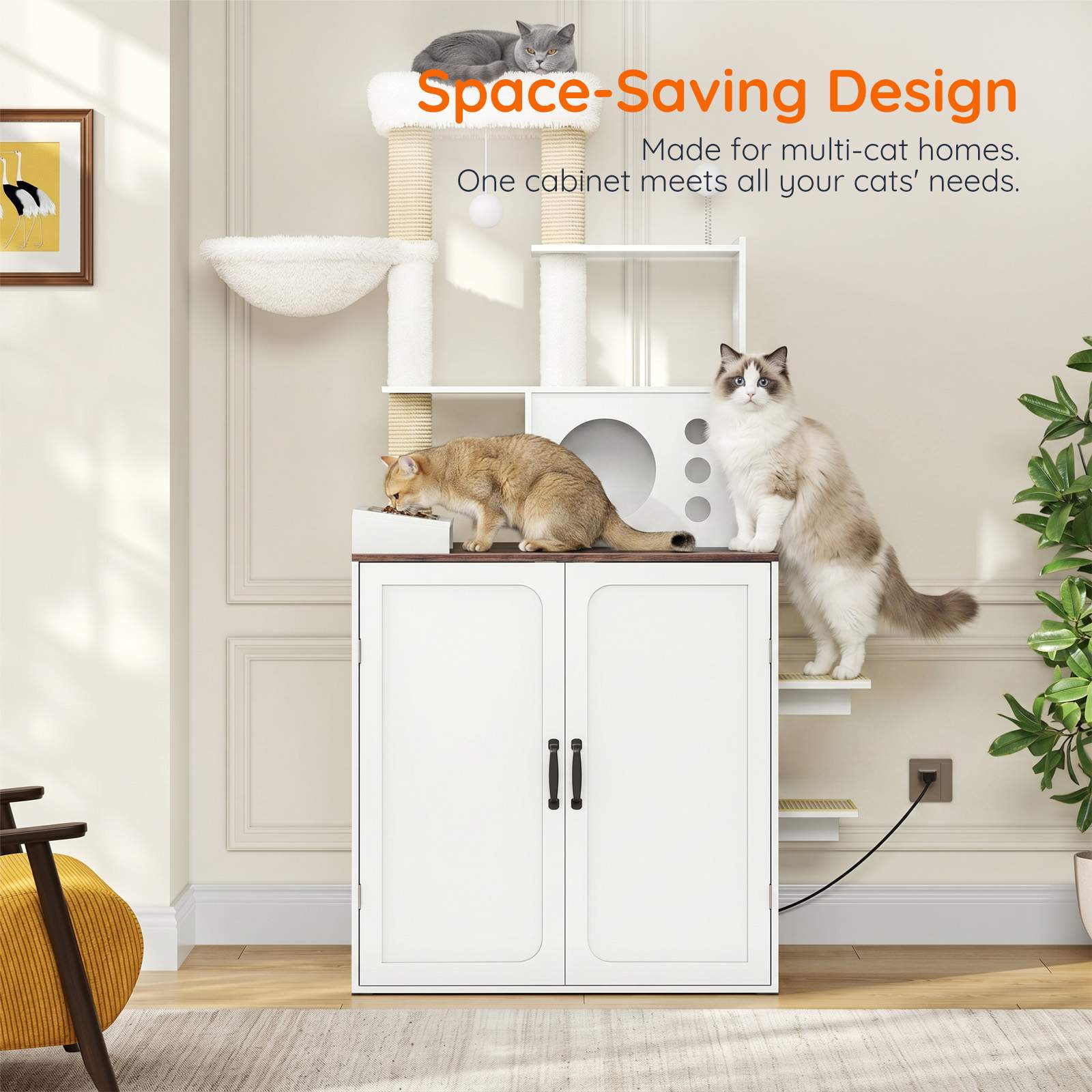 hoobro-pet-furniture-arbre-chat-blanc-cache-liti-re-avec-prise image 6