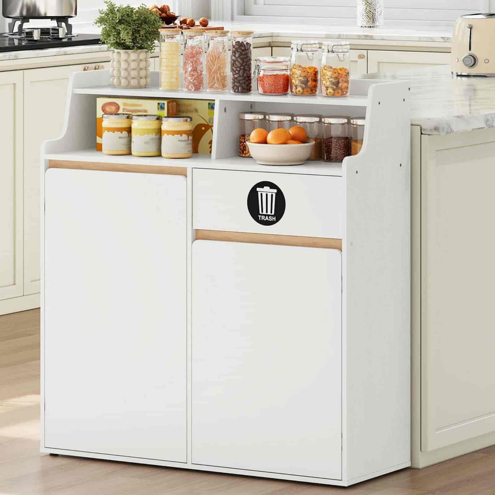 hoobro-meuble-poubelle-double-cuisine-blanc-76l-ouvert image 2