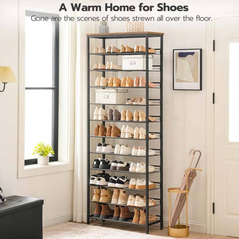 hoobro-meuble-chaussures-12-tages-marron-45-paires-grille-m-tal image 5