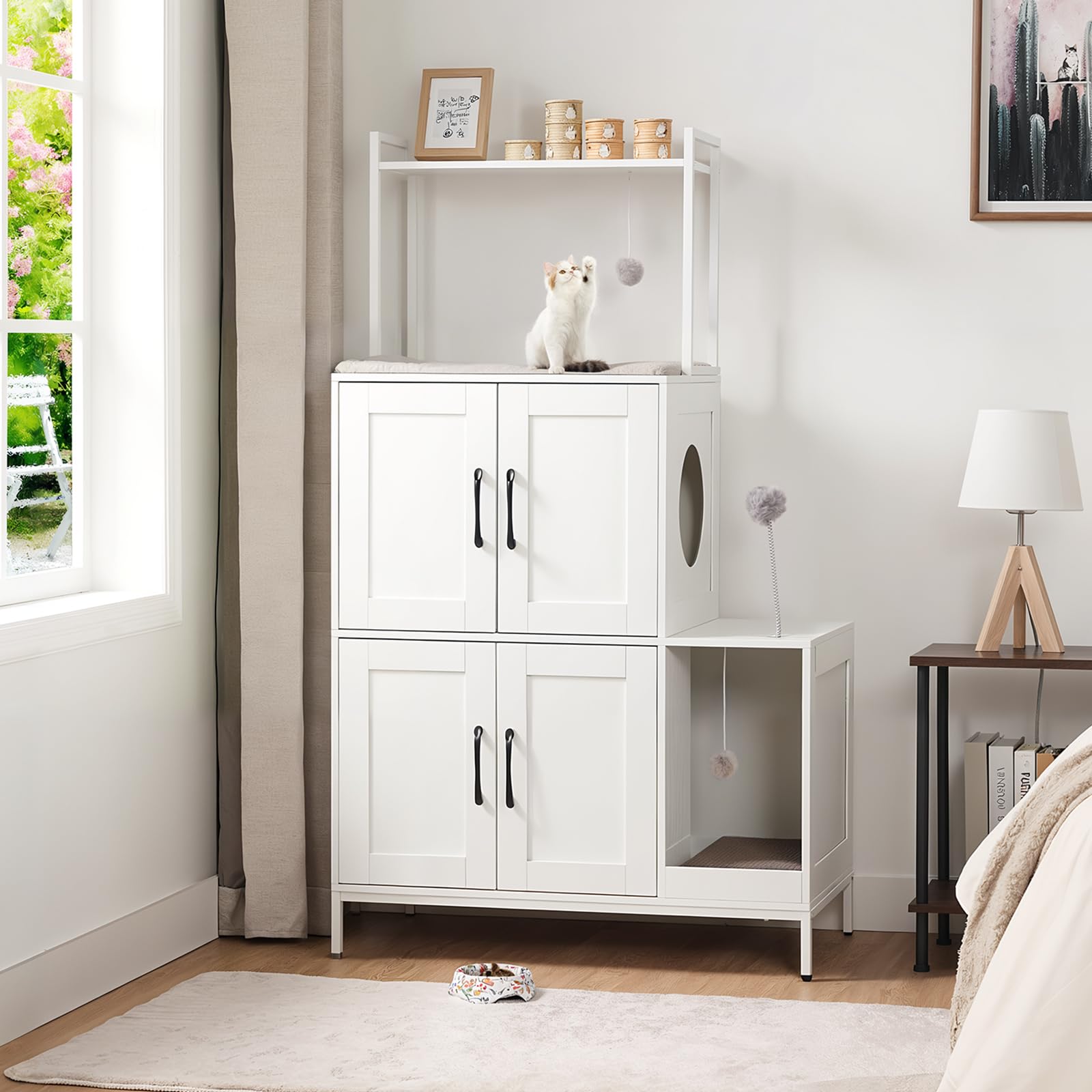 hoobro-pet-furniture-meuble-liti-re-chat-blanc-2-en-1 image 2