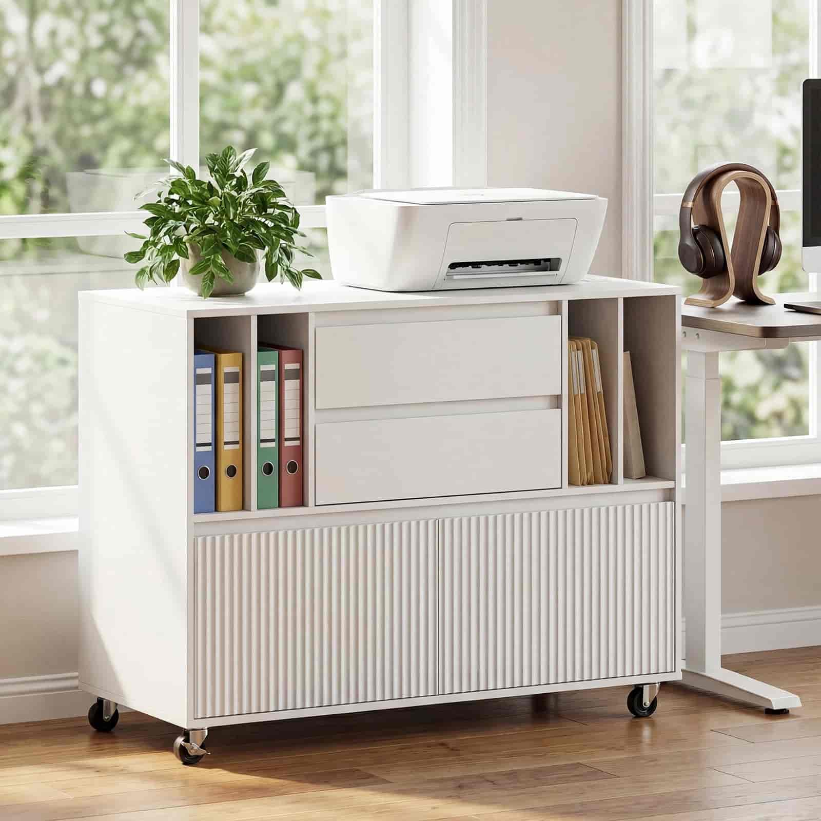 hoobro-caisson-bureau-blanc-imprimante-100cm-prise image 5