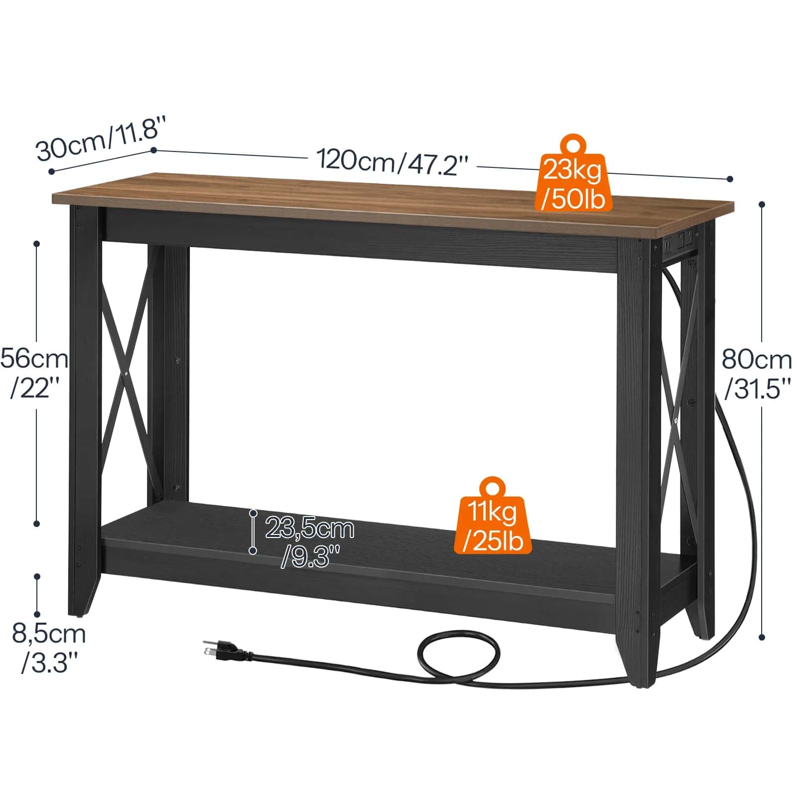 hoobro-console-table-d-entr-e-prises-usb-marron image 4