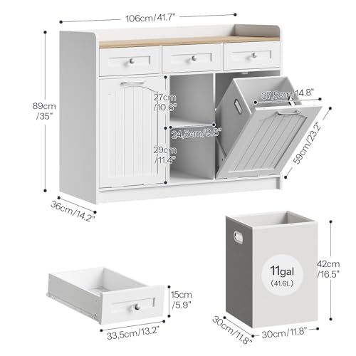 hoobro-panier-linge-meuble-blanc-2-paniers-3-tiroirs image 4