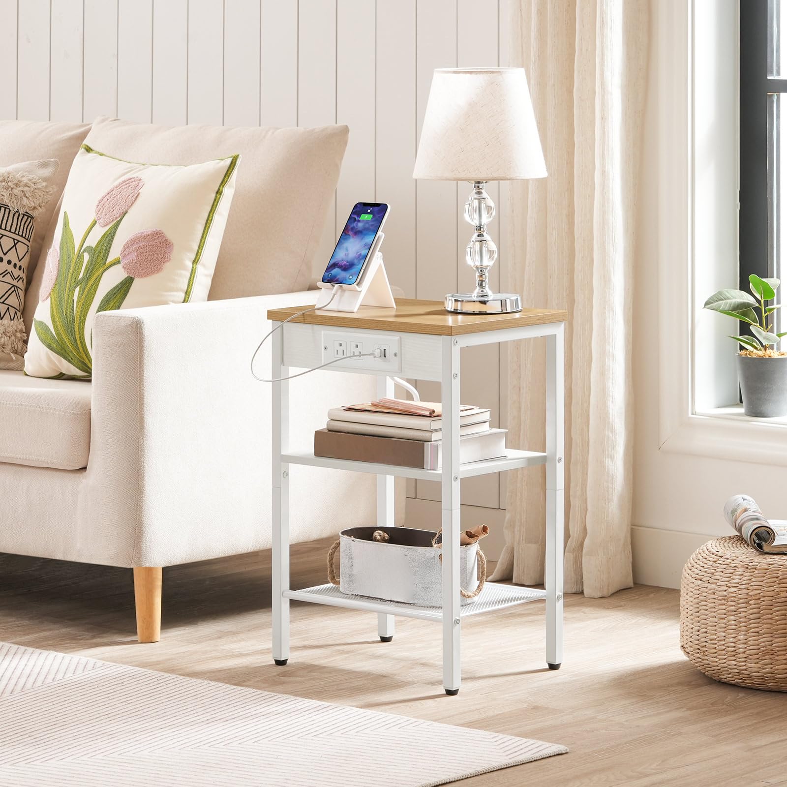 hoobro-side-tables-table-appoint-naturel-3-niveaux-usb image 4