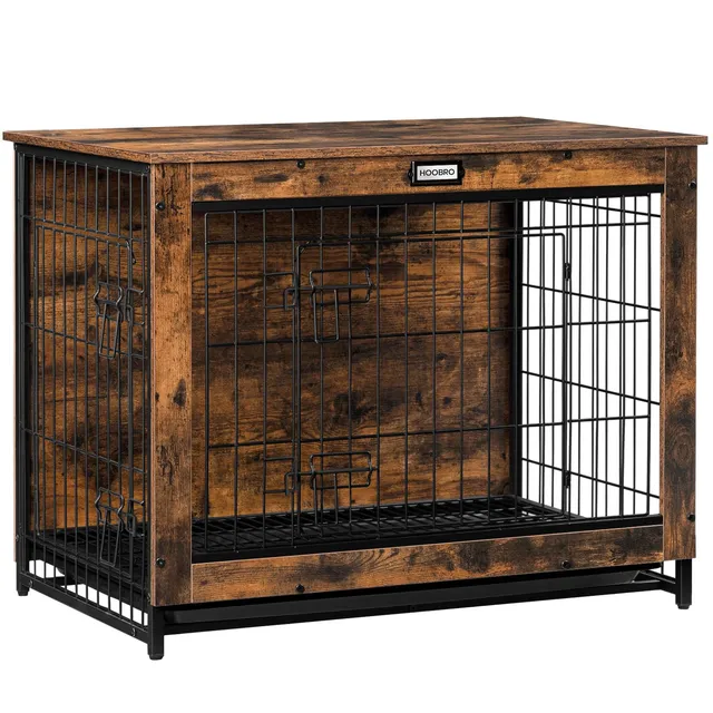 hoobro-pet-niche-chien-bois-32-5-pouces-plateau-marron image 1