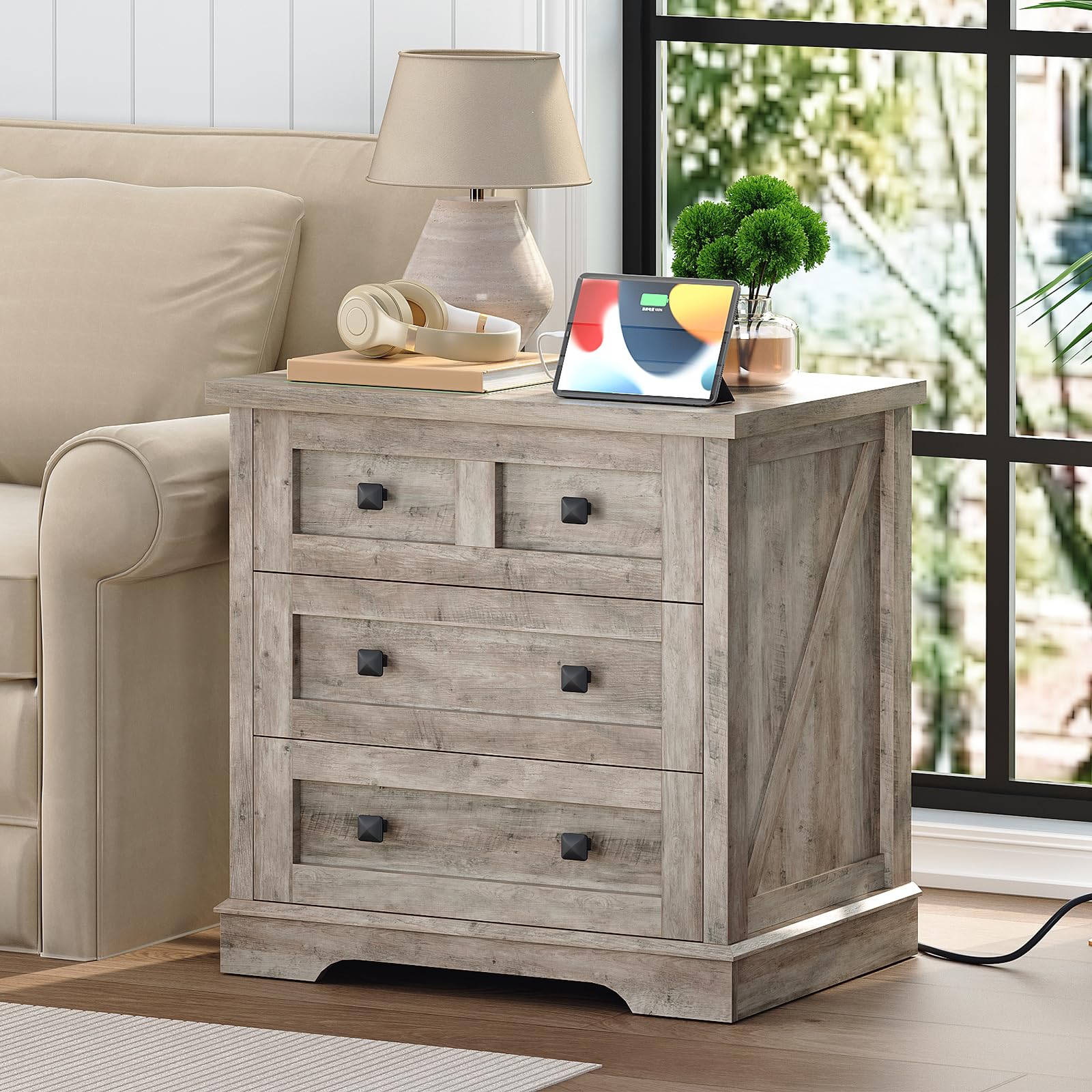 hoobro-nightstands-table-de-chevet-greige-3-tiroirs-prises image 7