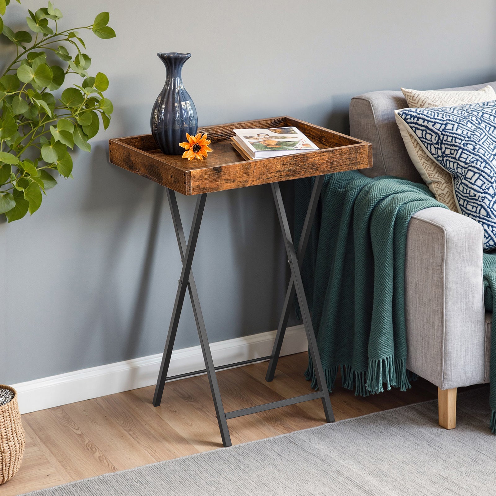 hoobro-tv-tray-tables-table-d-appoint-marron-plateau-amovible image 7