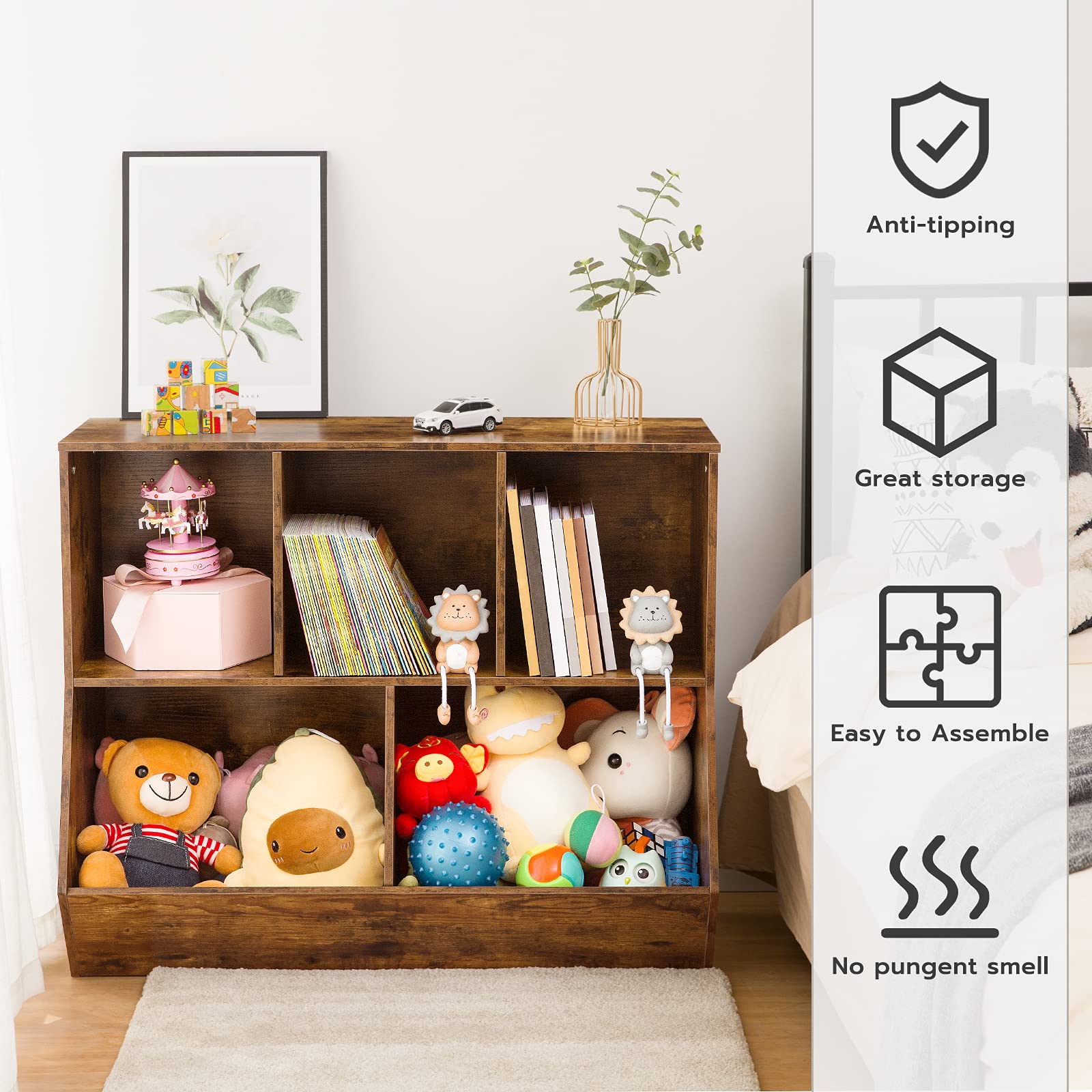 hoobro-kid-s-furniture-biblioth-que-enfant-marron-90-cm-3-casiers image 8
