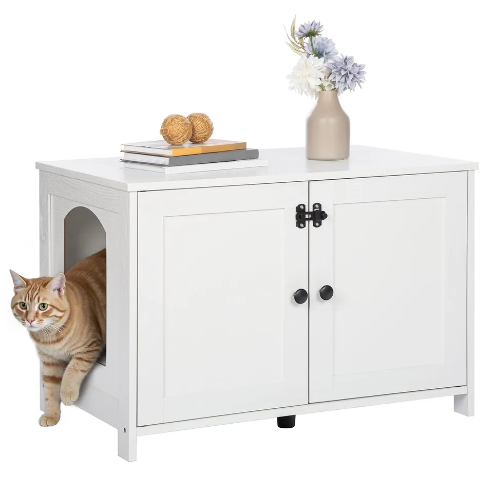 hoobro-pet-furniture-meuble-liti-re-chat-blanc image 1