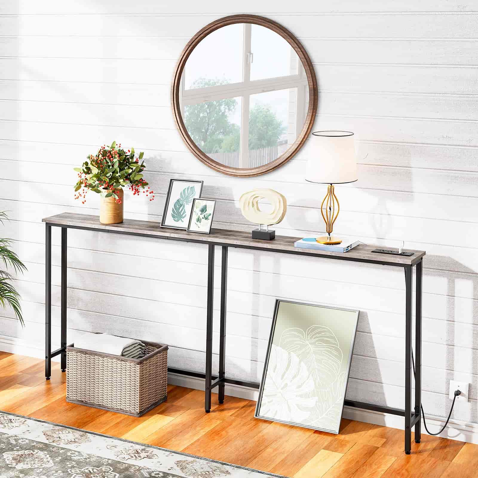 hoobro-console-table-d-entr-e-troite-greige-usb-180cm image 2