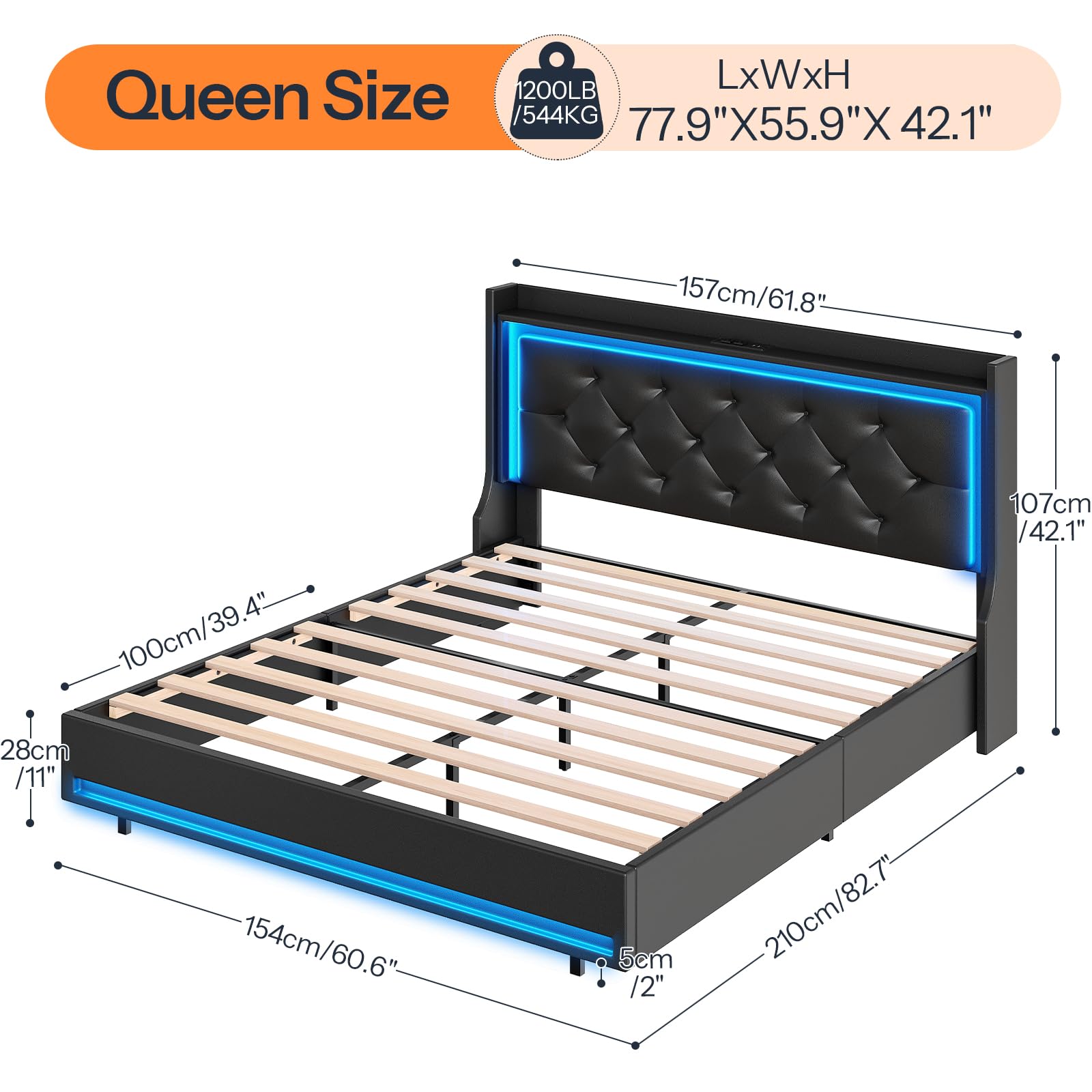 hoobro-bed-frames-lit-queen-noir-led-usb-capitonn image 3