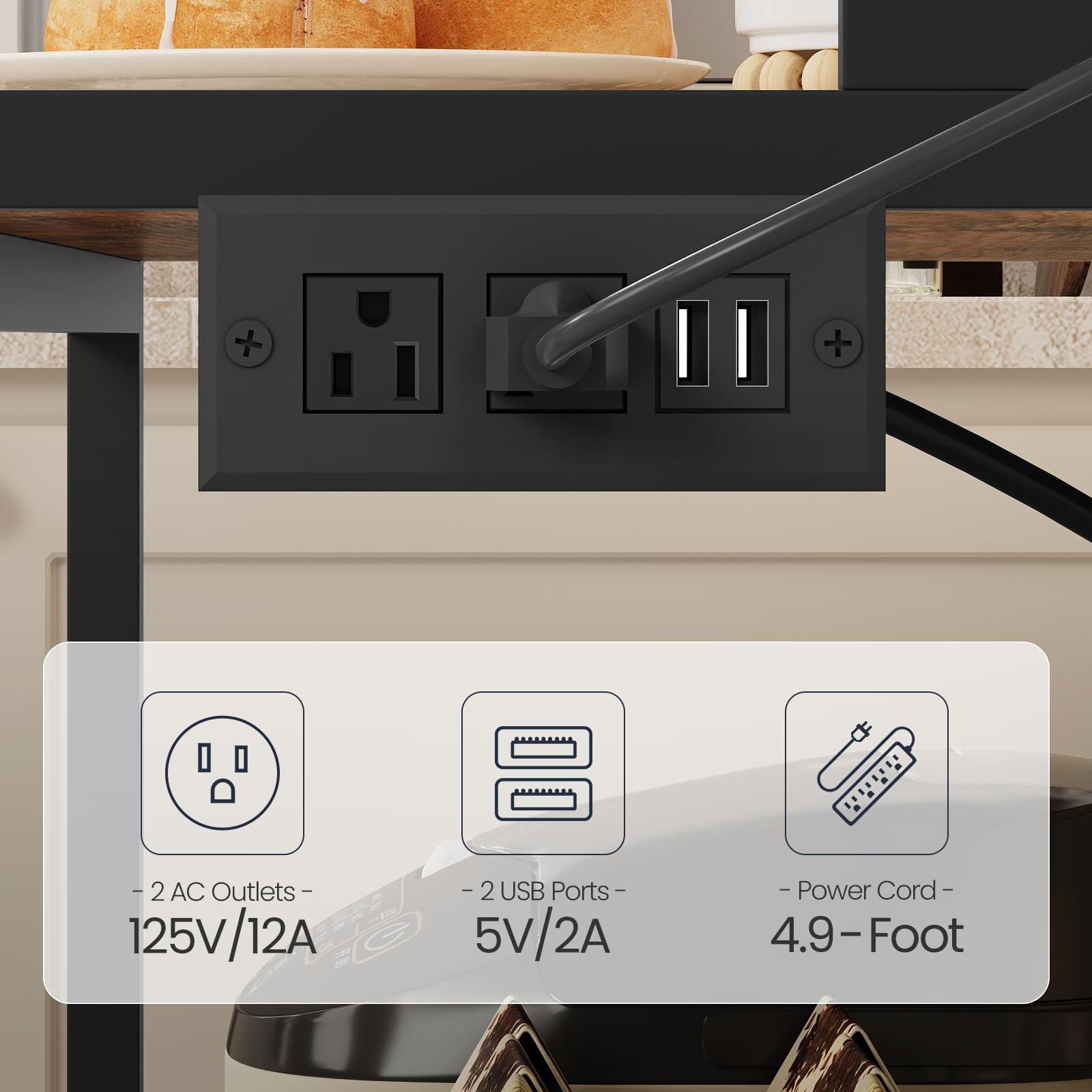 hoobro-bf13udhb01-desserte-cuisine-5-niveaux-marron-prise-led image 6