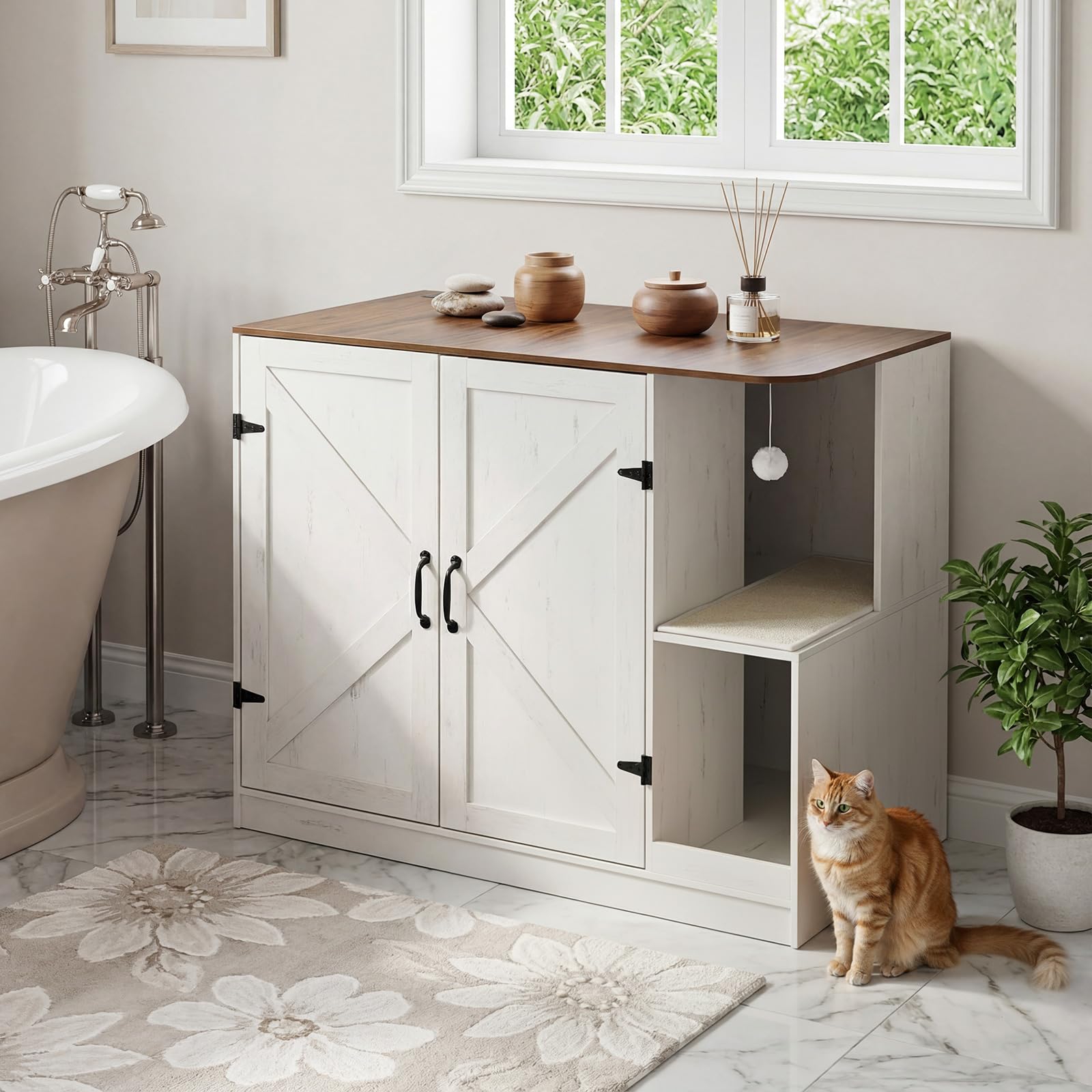 hoobro-pet-furniture-meuble-liti-re-chat-automatique-blanc-farmhouse image 6