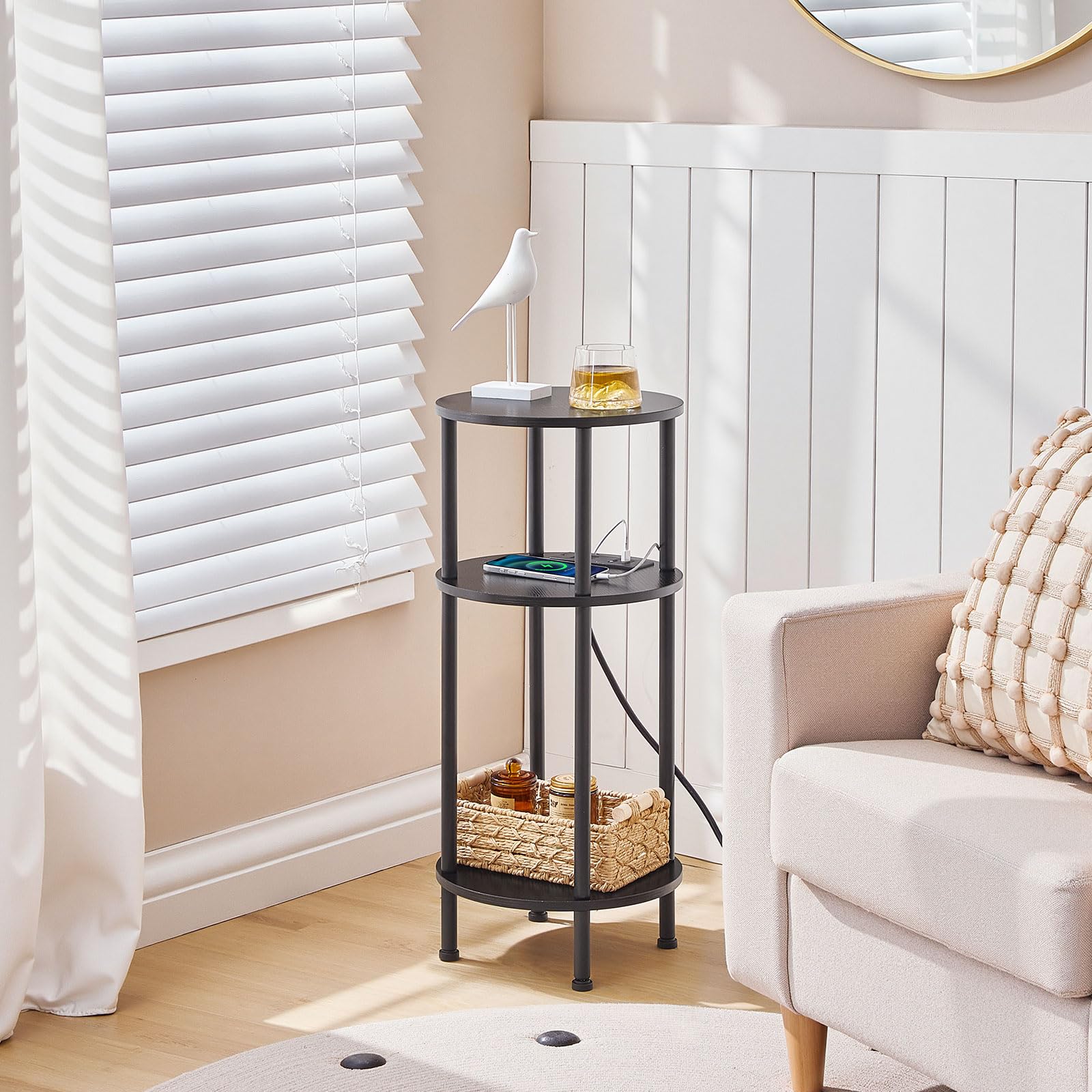 hoobro-side-tables-table-d-appoint-ronde-noire-3-niveaux-avec-prise image 2
