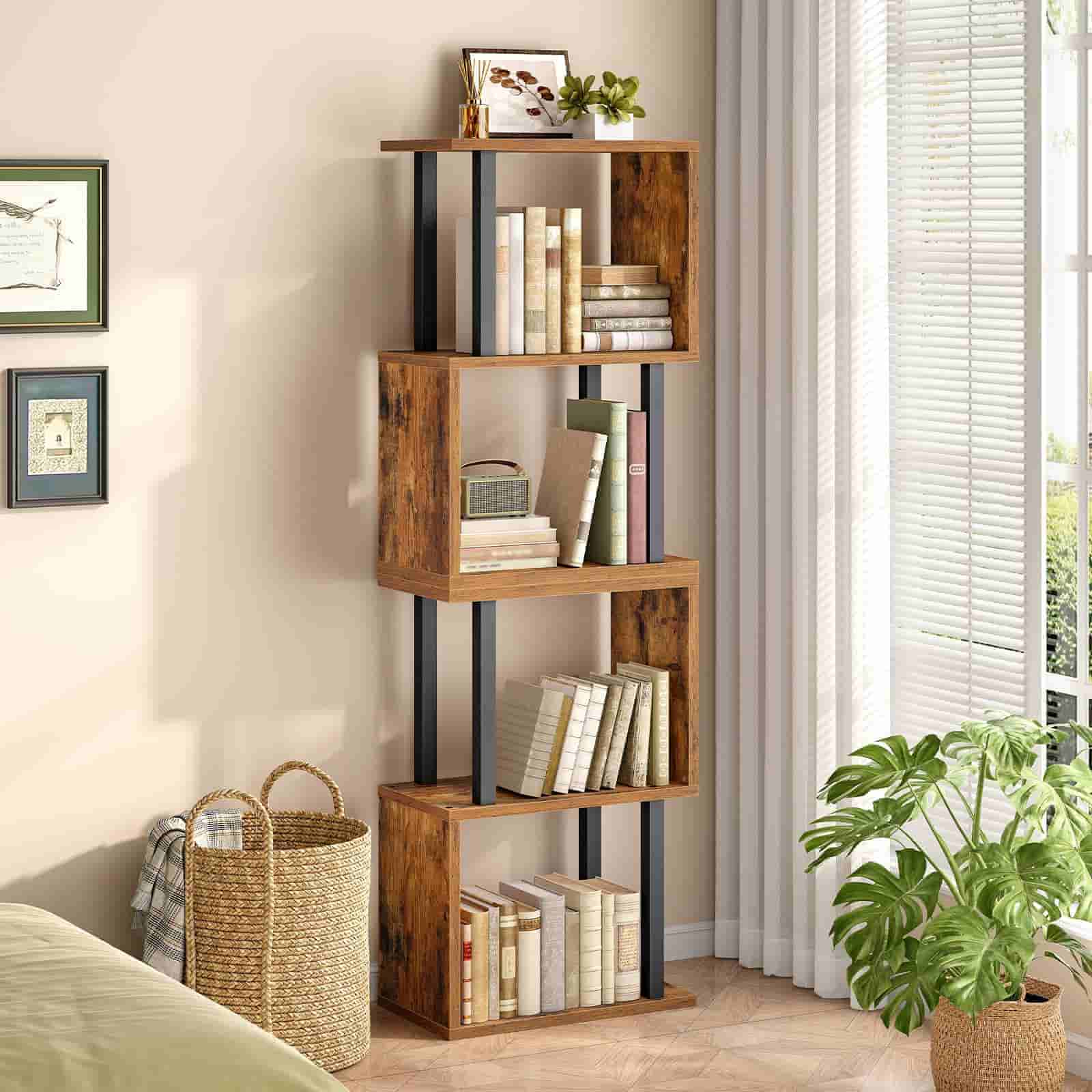hoobro-biblioth-que-marron-5-niveaux-forme-s-industriel image 4