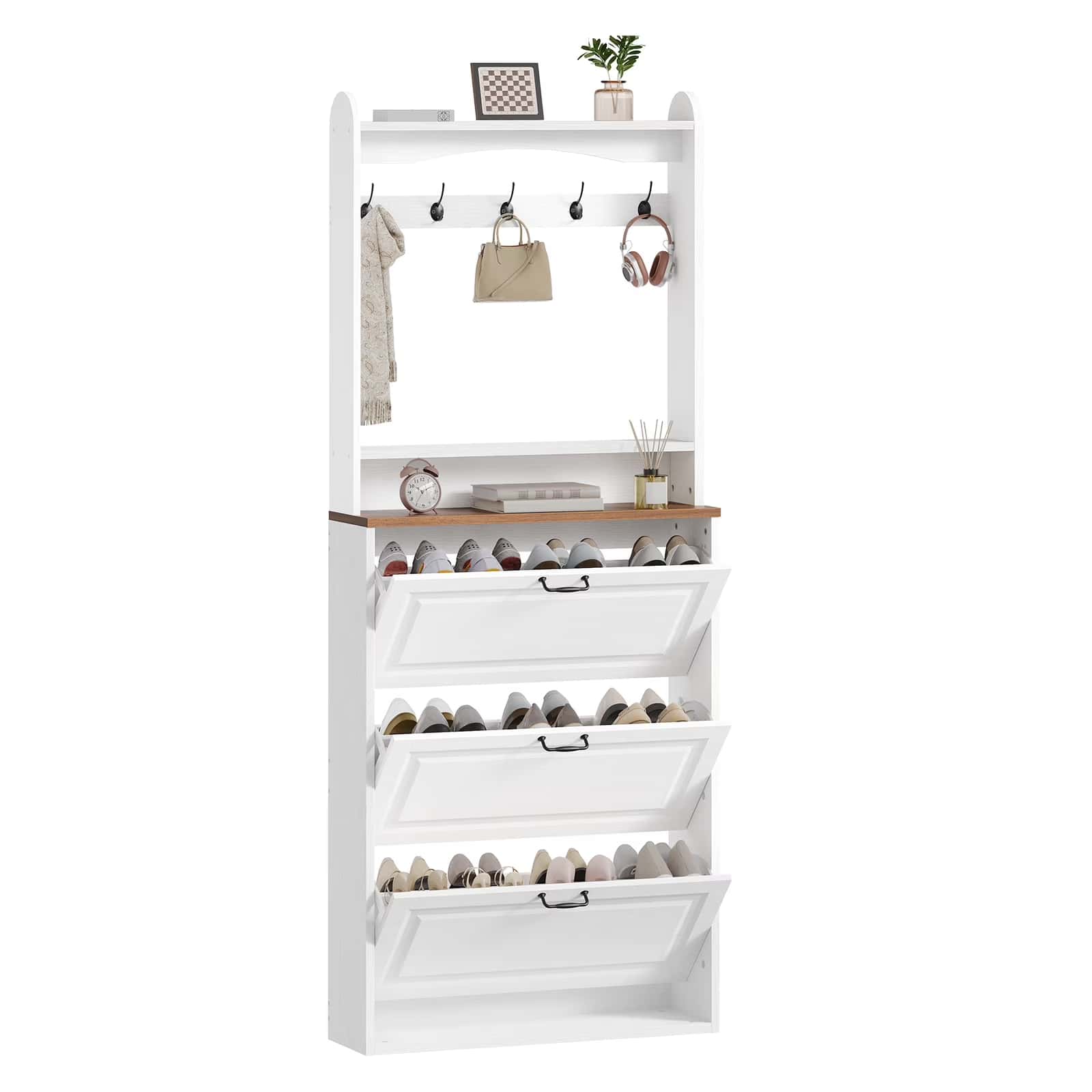 hoobro-hall-trees-vestiaire-blanc-5-crochets-range-chaussures image 1