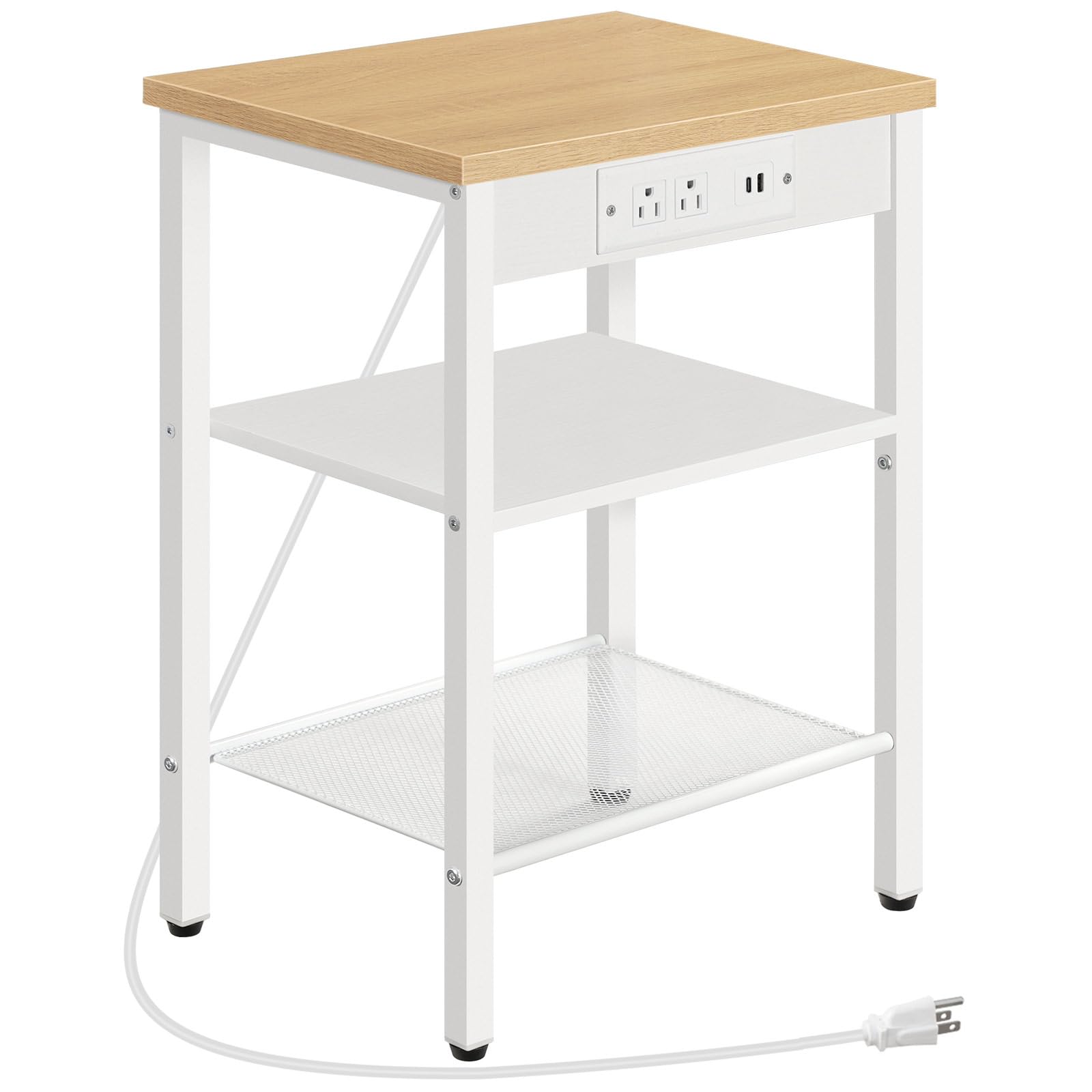 hoobro-side-tables-table-appoint-naturel-3-niveaux-usb image 1