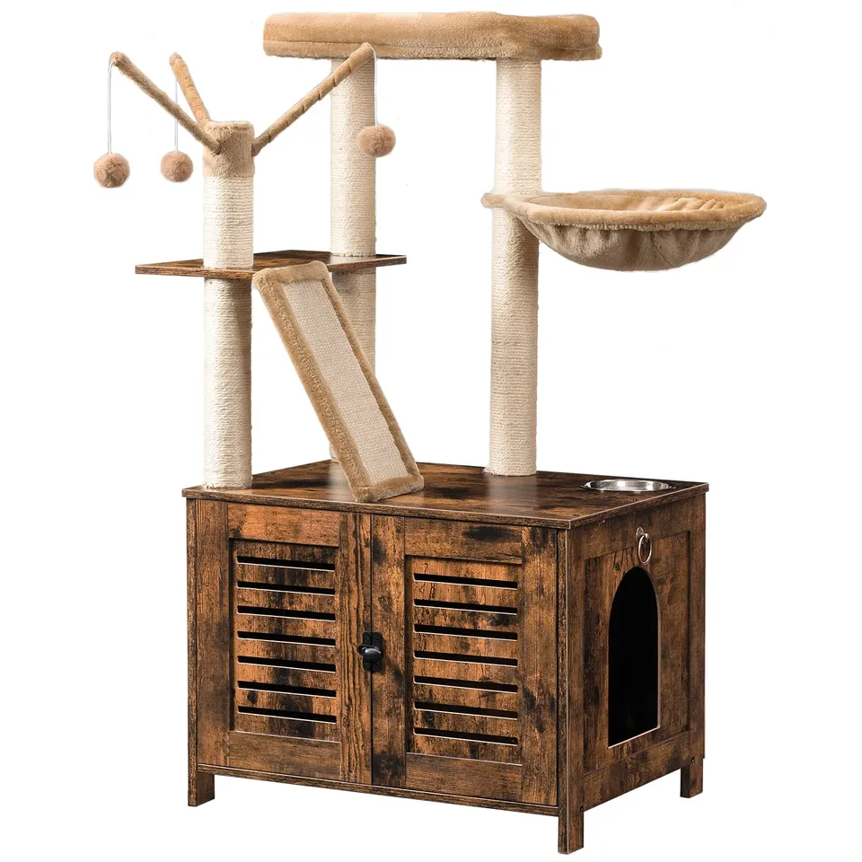 hoobro-pet-furniture-arbre-chat-marron-liti-re-hamac image 1