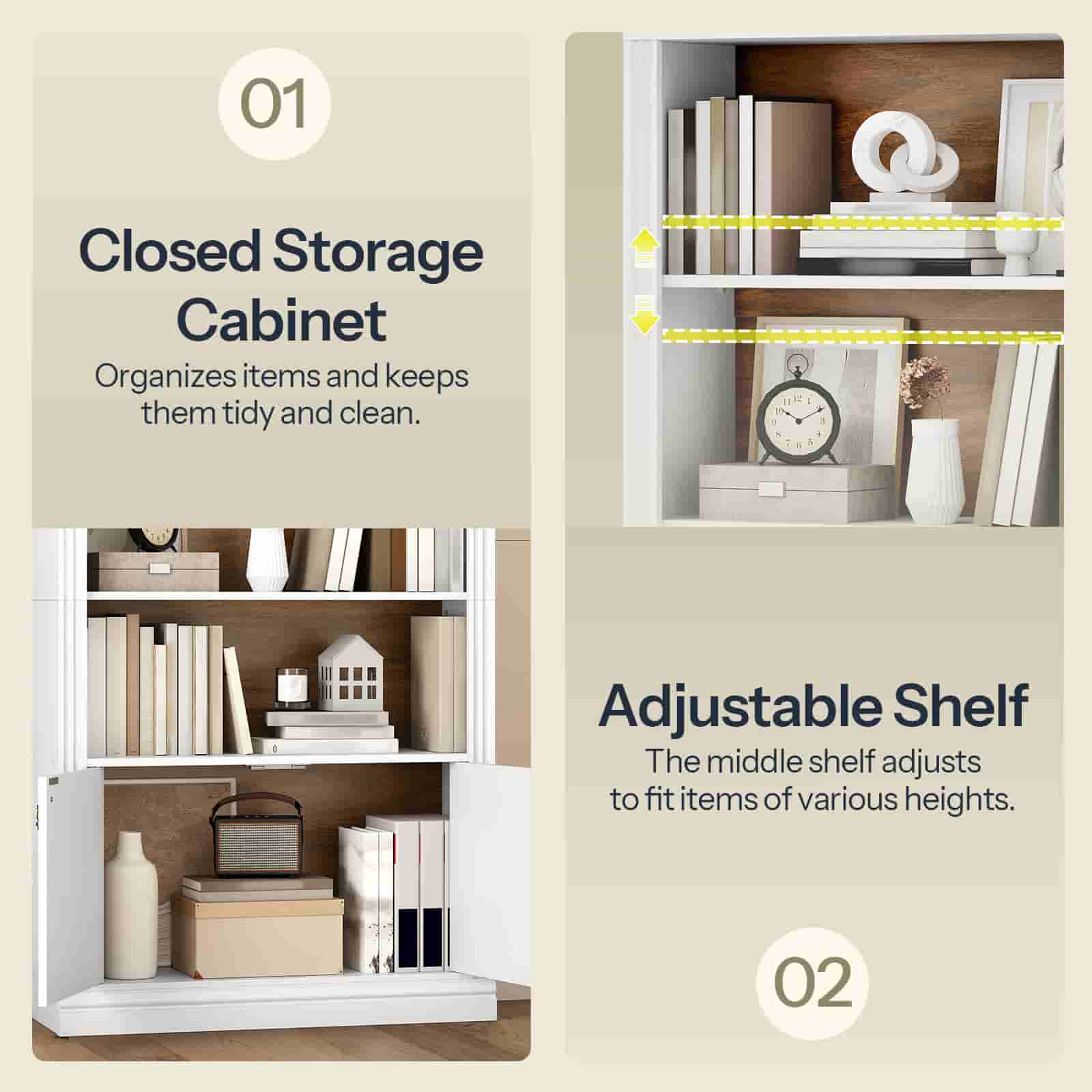 hoobro-bookshelves-biblioth-que-blanche-arqu-e-3-niveaux image 7