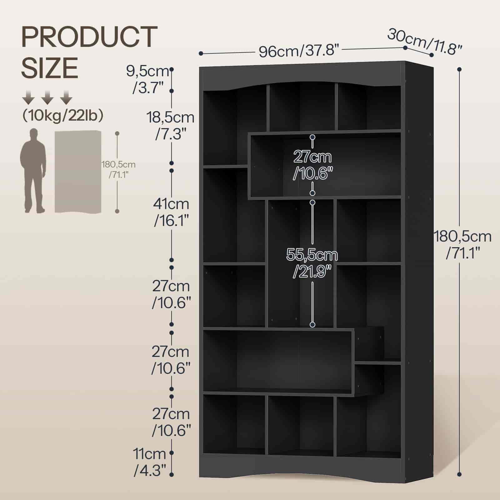 hoobro-bookshelves-grande-biblioth-que-cube-noire-180-cm-ouverte image 4