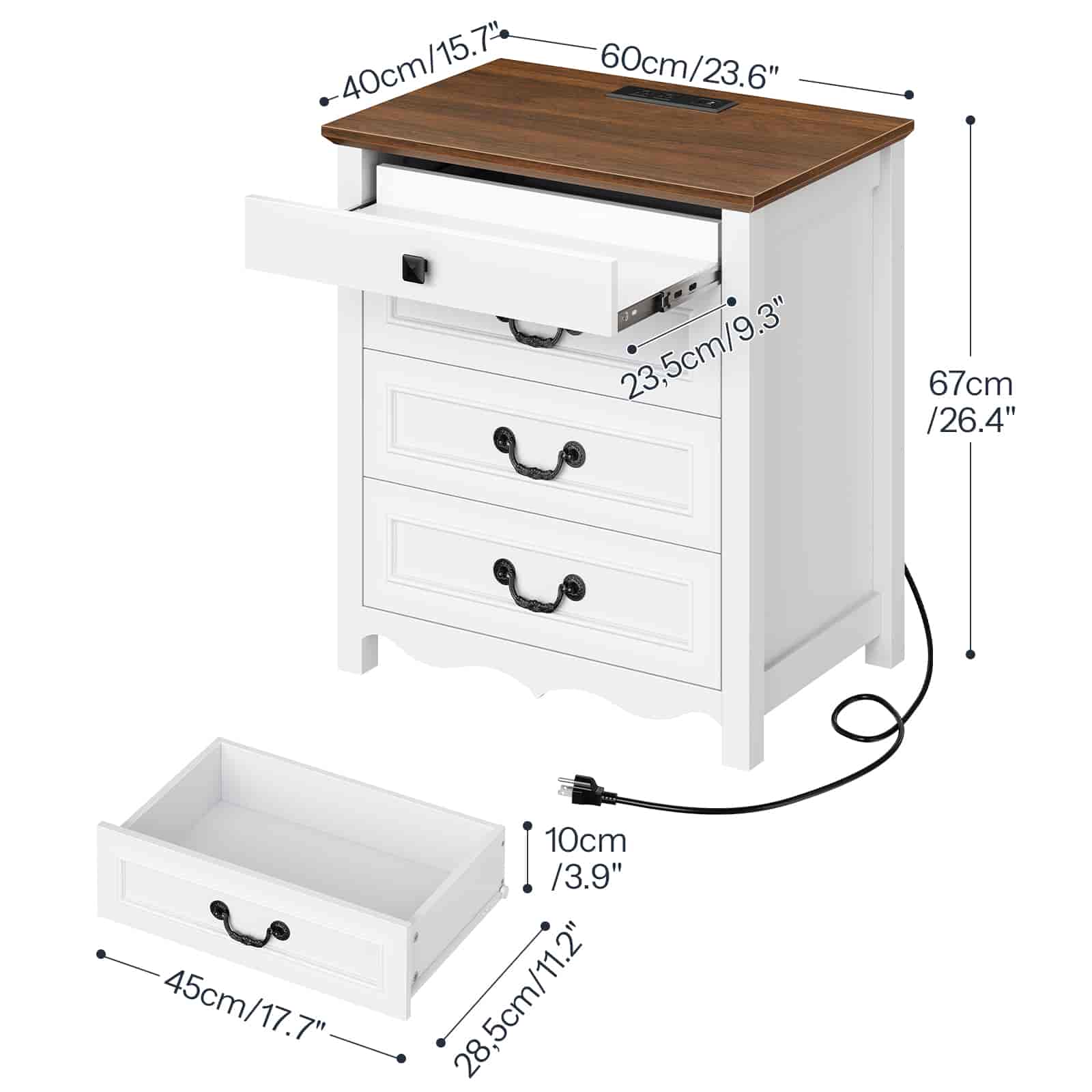 hoobro-nightstands-table-de-nuit-blanche-3-tiroirs-prise-usb image 3