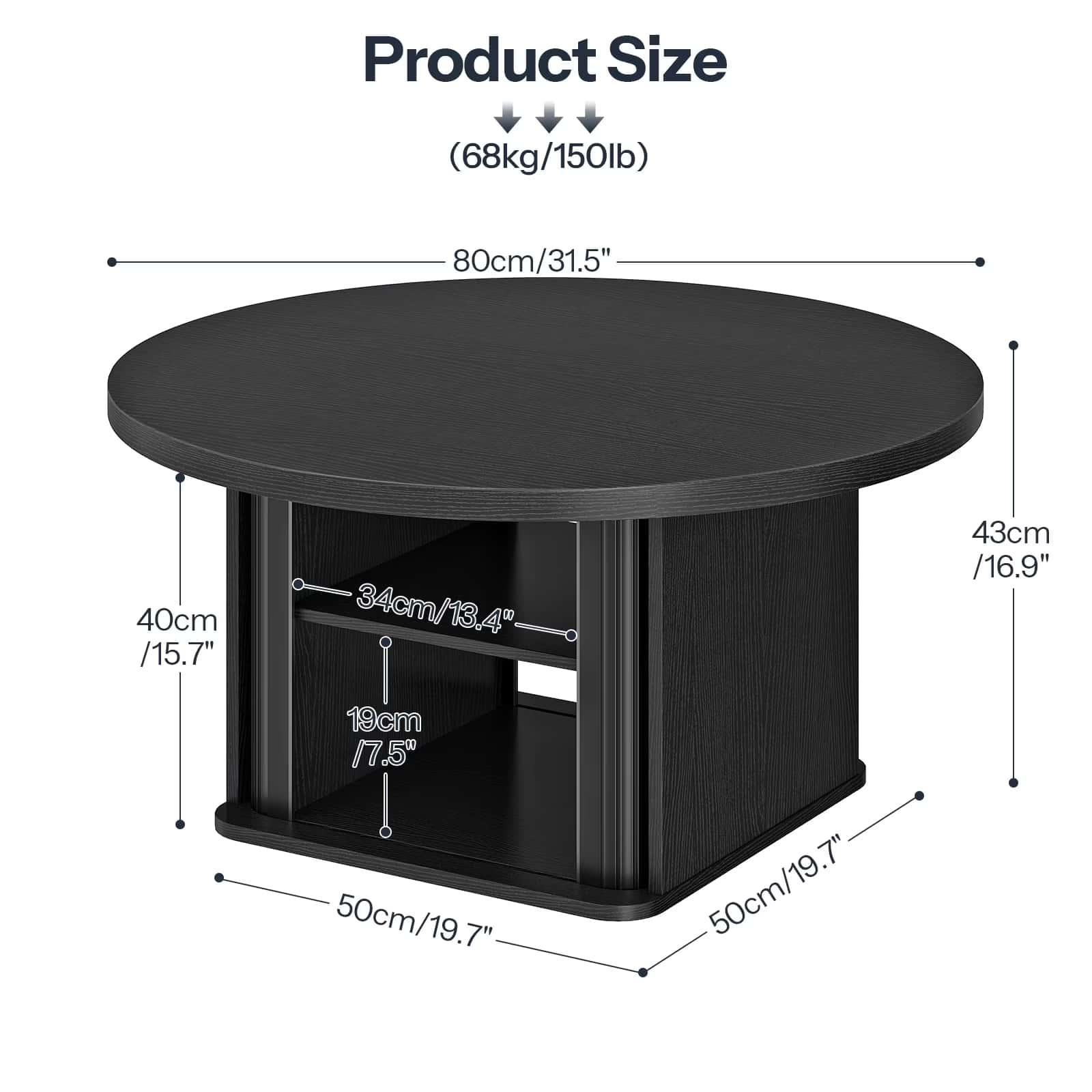 hoobro-table-basse-ronde-noire-avec-rangement-80-cm image 3