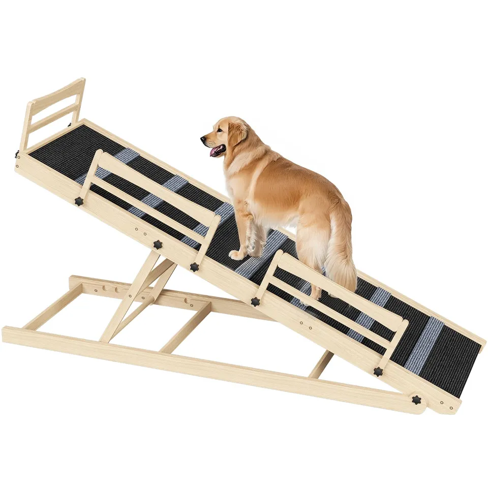 hoobro-pet-furniture-rampe-chien-bois-naturel-5-hauteurs image 1
