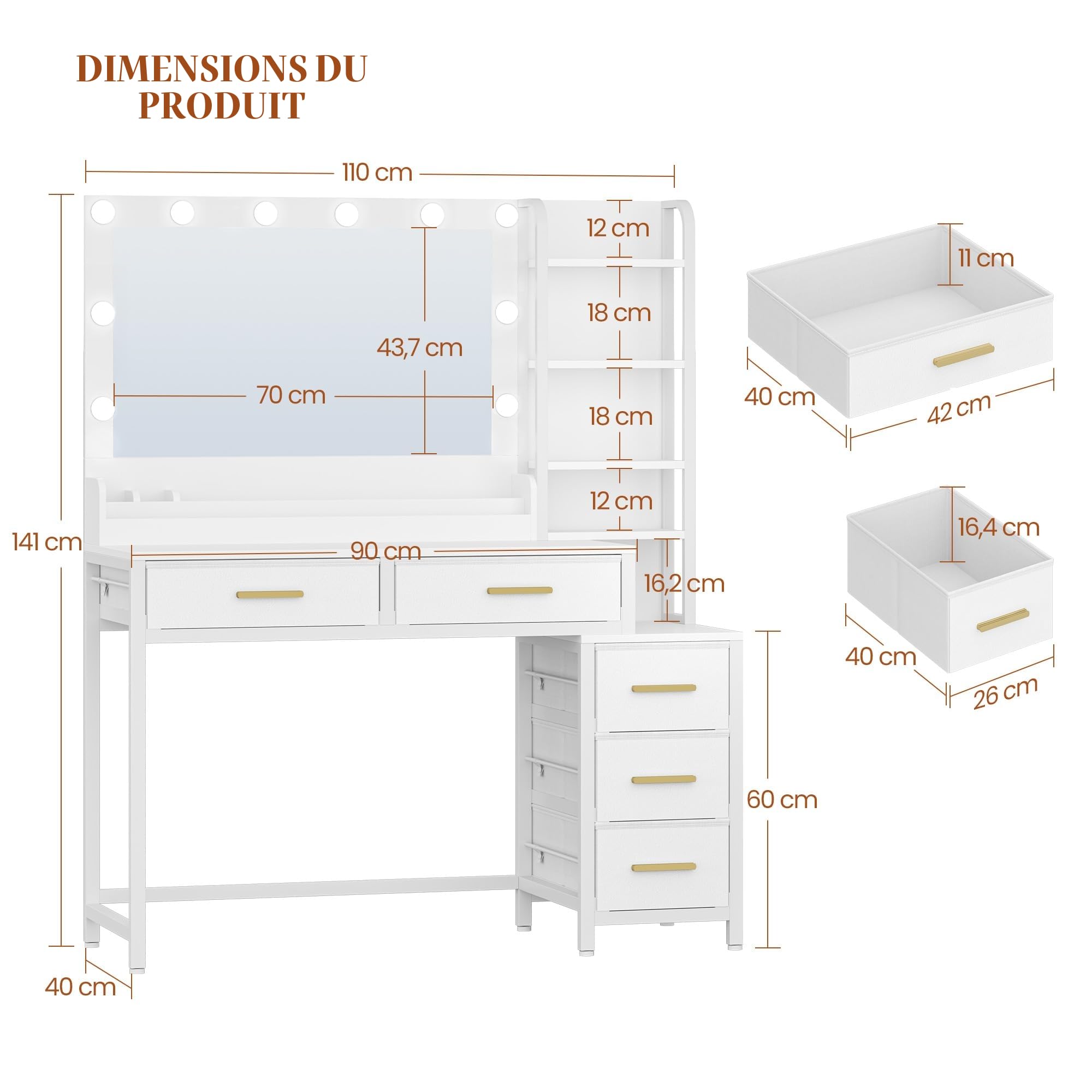 hexcelen-coiffeuse-avec-miroir-110-cm-blanche-led-tiroirs image 2