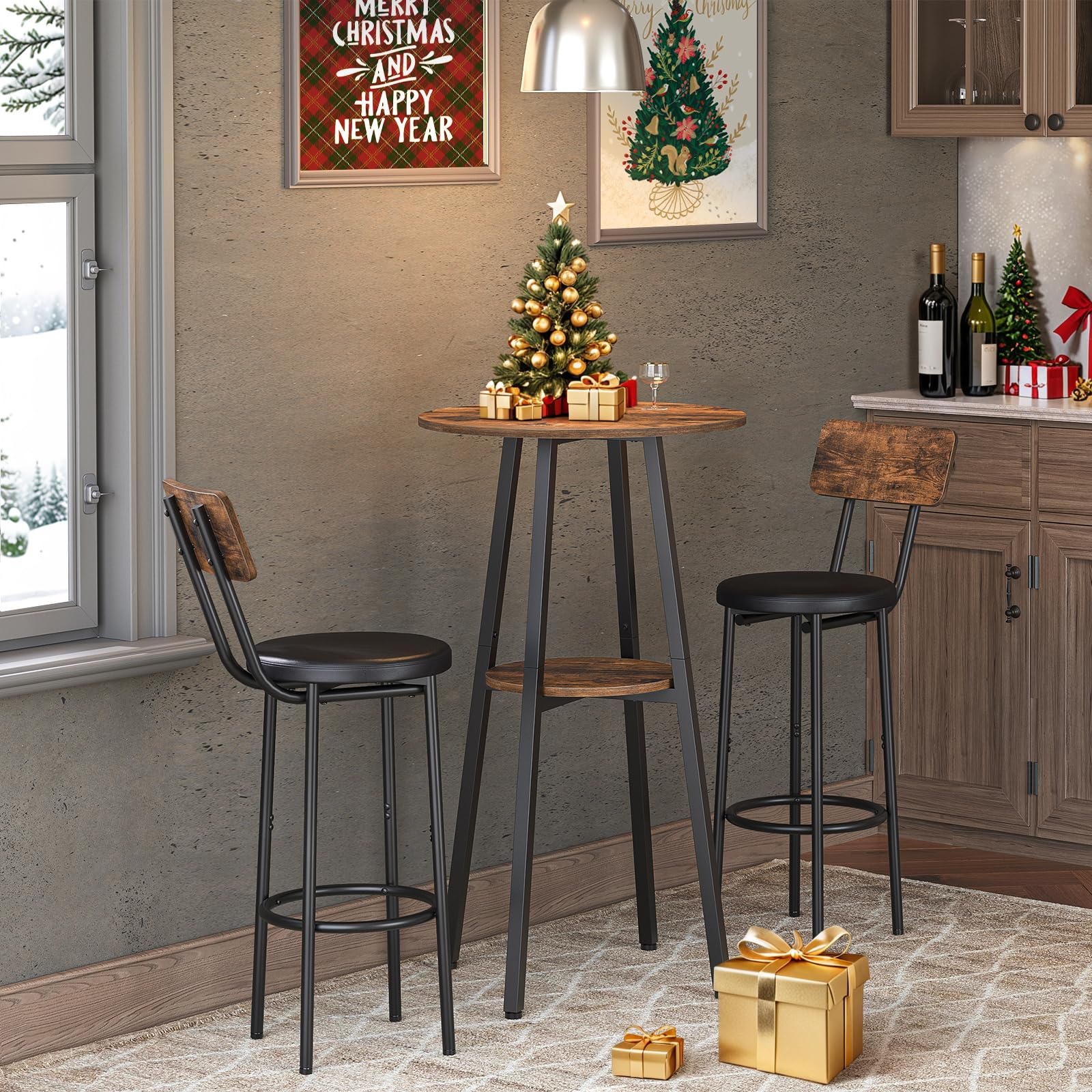 hoobro-beverage-counters-table-de-bar-ronde-2-niveaux-marron image 6
