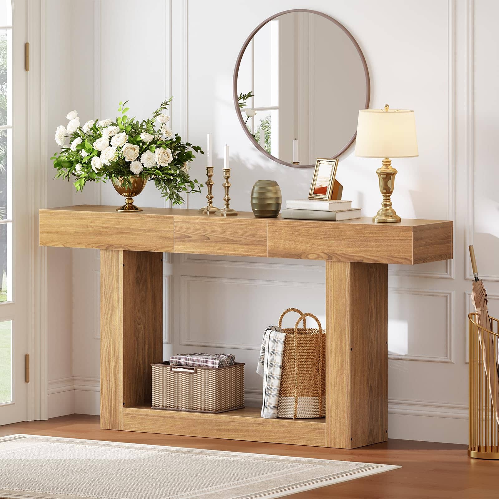 hoobro-table-console-extensible-naturel-47-63-pouces-avec-rangement image 5