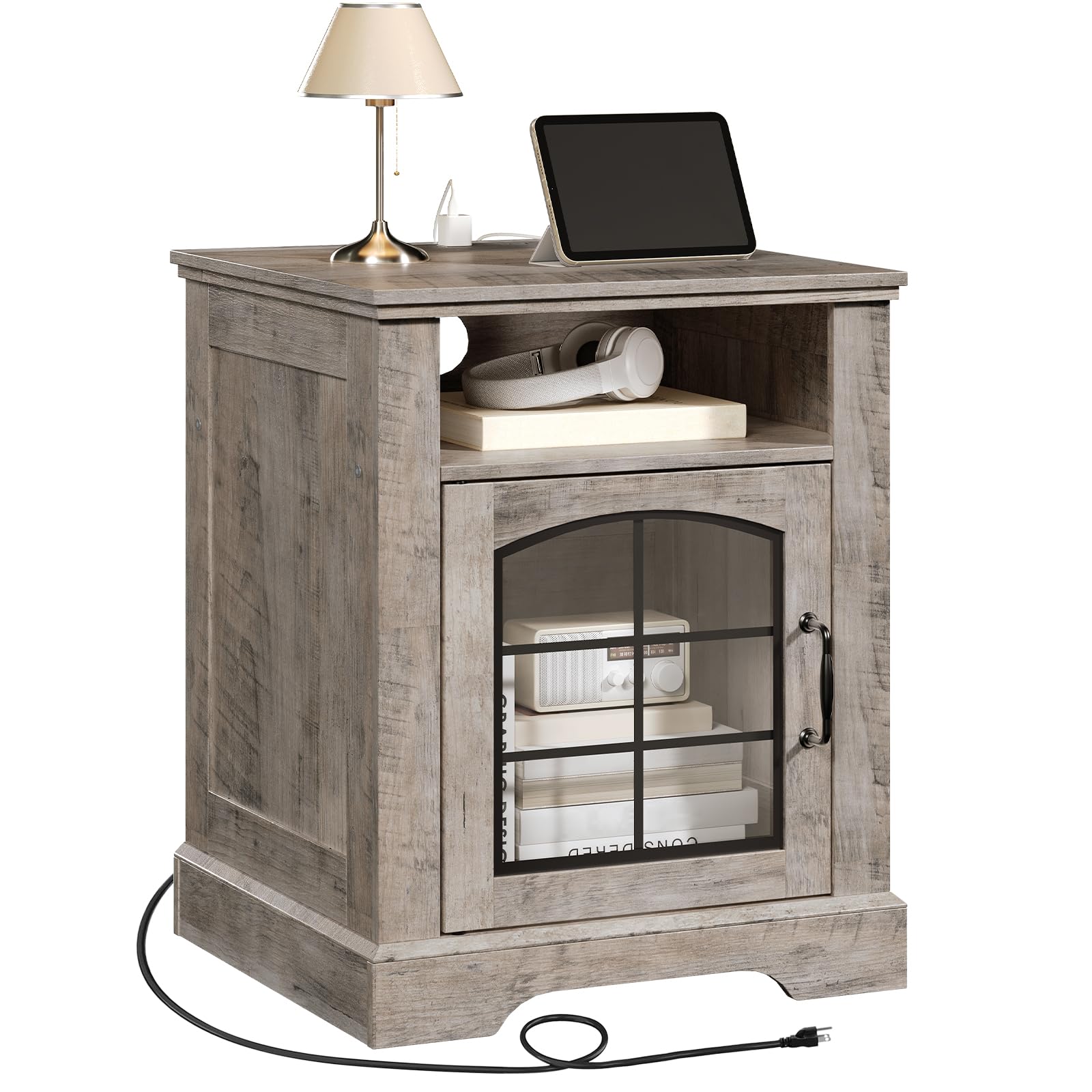 hoobro-side-tables-bout-de-canap-45-cm-greige-avec-prise image 1