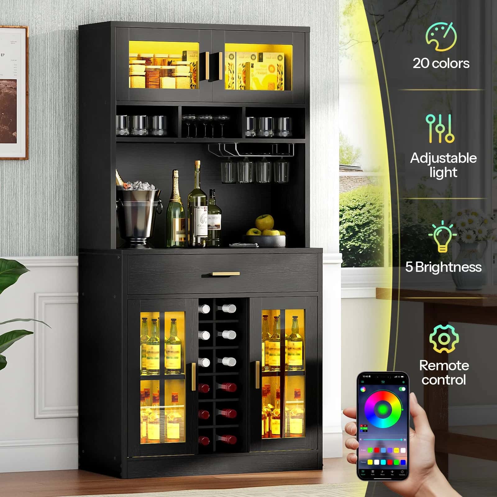 hoobro-kitchen-furniture-meuble-bar-cuisine-noir-led-porte-verres image 5