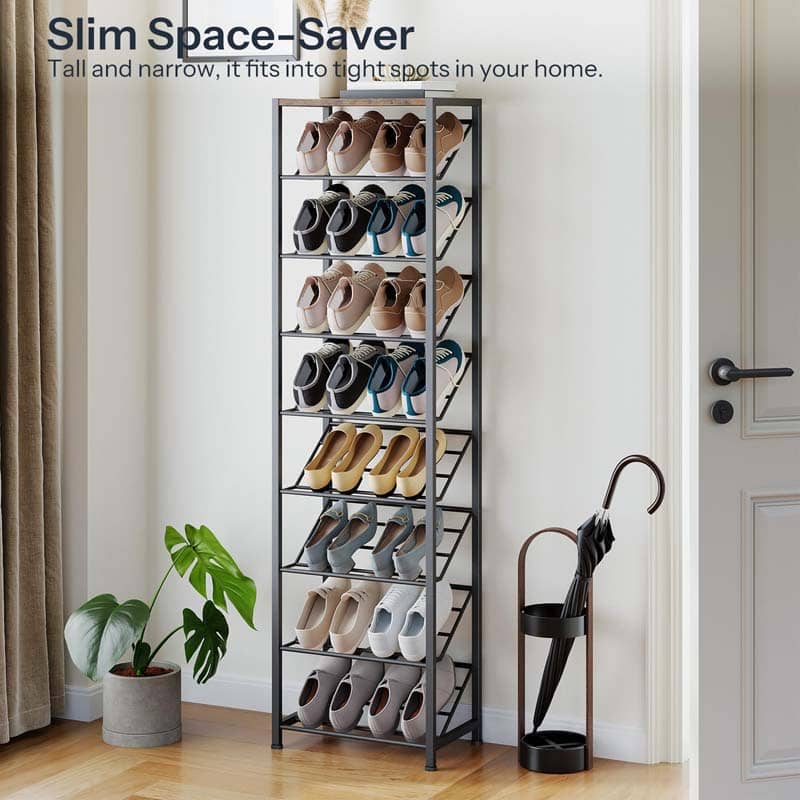 hoobro-shoe-racks-9-niveaux-meuble-chaussures-marron-inclin image 8