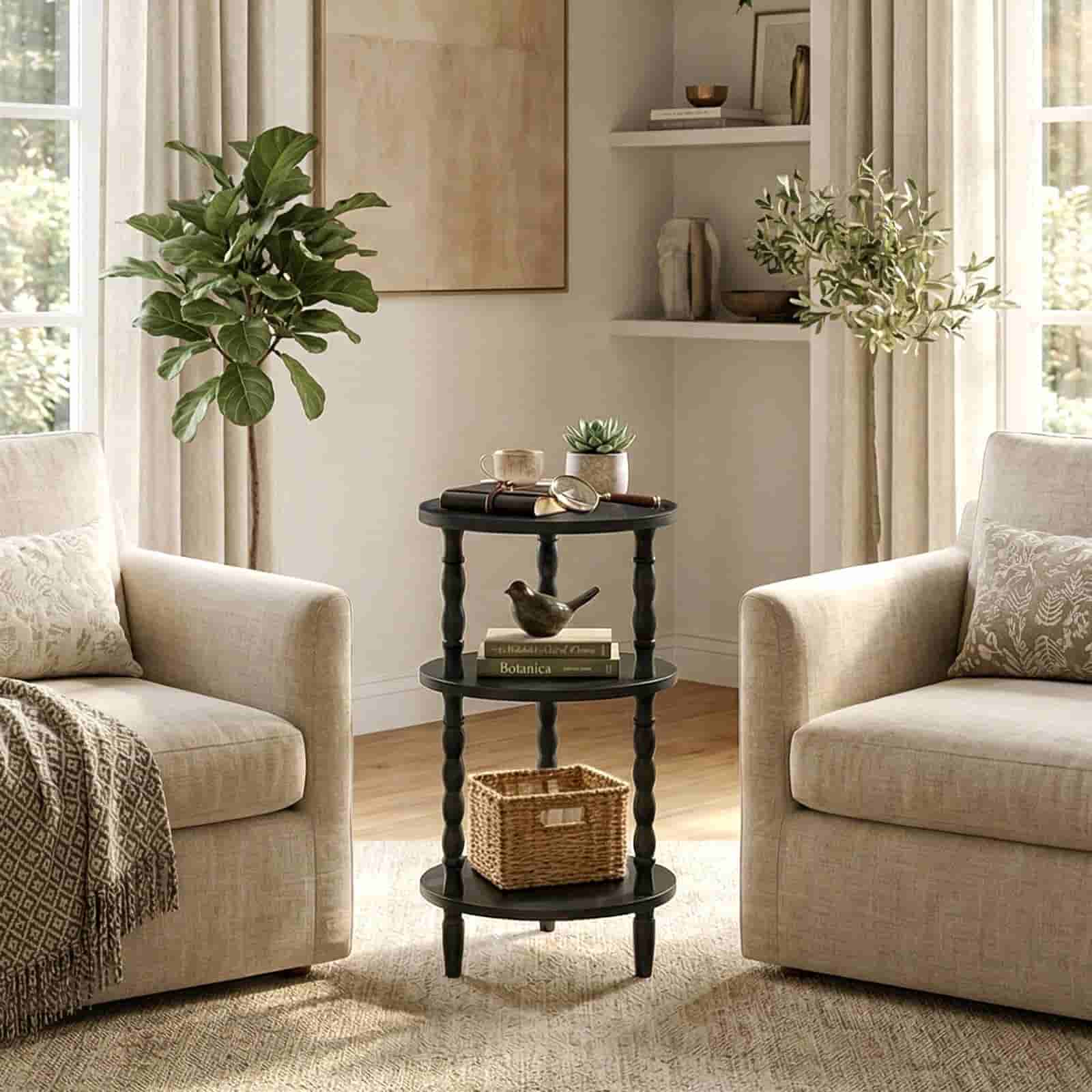 hoobro-table-appoint-ronde-noire-3-tag-res-pieds-bois image 4