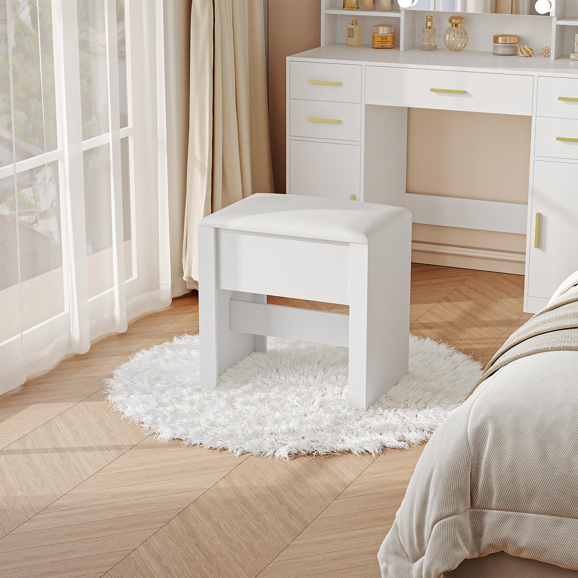 hexcelen-tabouret-coiffeuse-blanc-30x40x44-cm-simili-cuir-120-kg image 3