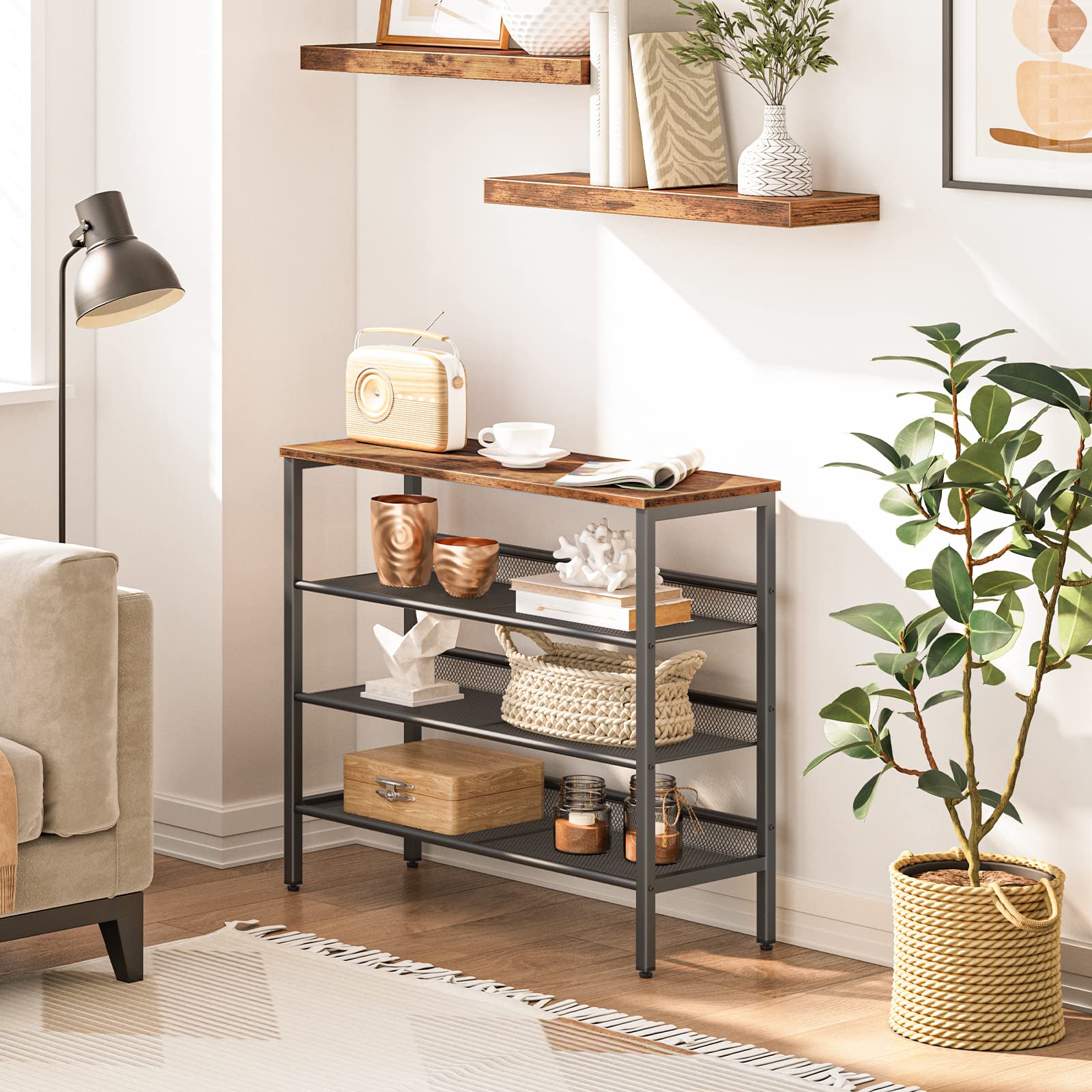 hoobro-shoe-racks-meuble-chaussures-4-niveaux-marron-m-tal image 2