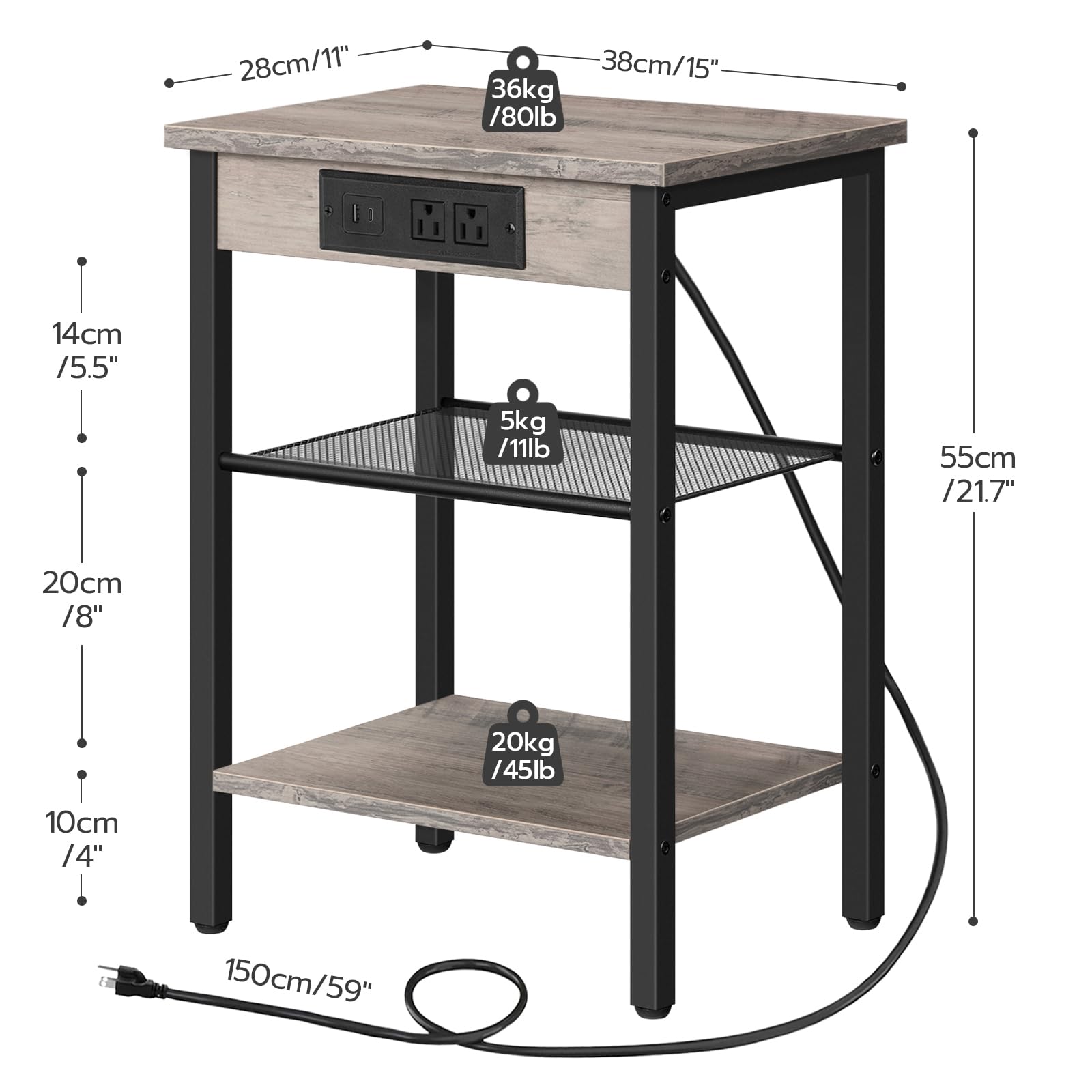 hoobro-side-tables-table-d-appoint-3-niveaux-greige-avec-usb image 3