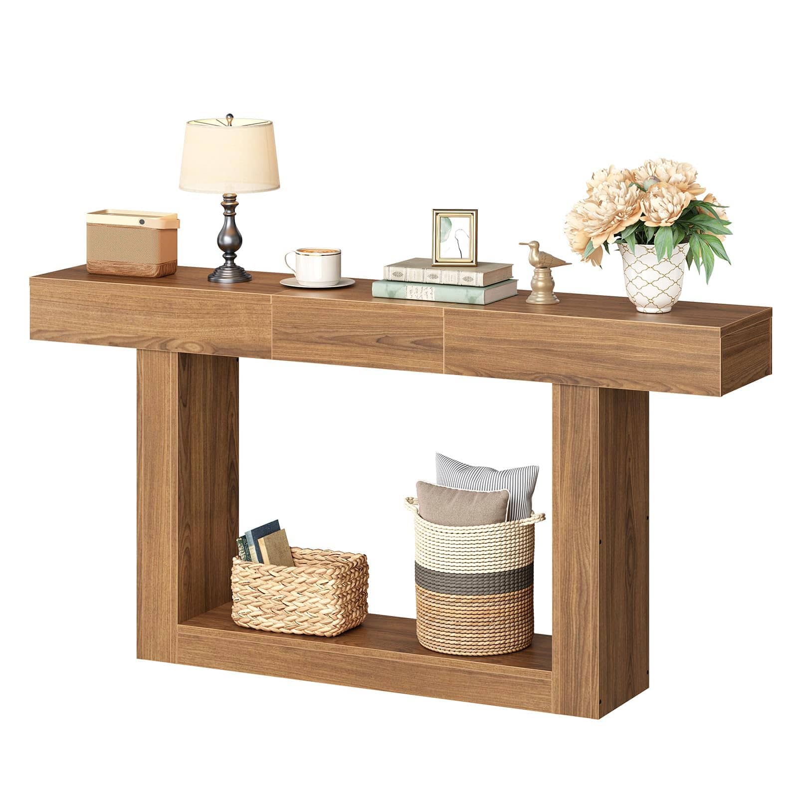 hoobro-table-console-extensible-naturel-47-63-pouces-avec-rangement image 1