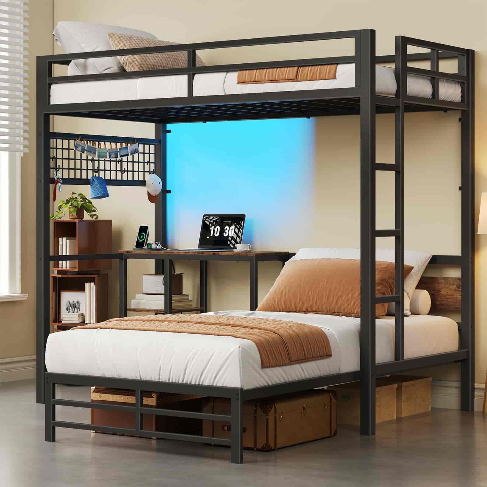 hoobro-lit-superpos-m-tal-marron-bureau-led-prises image 2