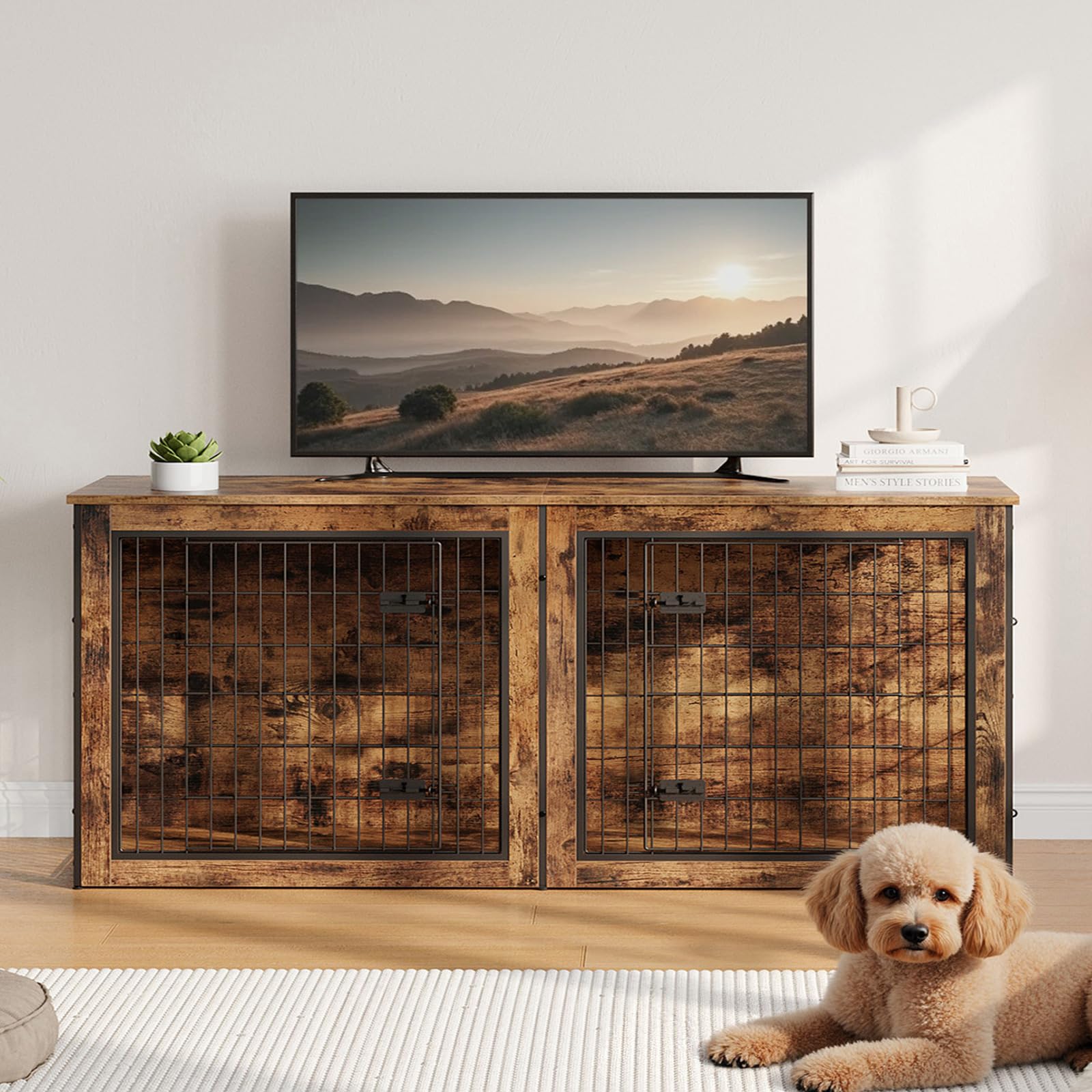 hoobro-pet-furniture-niche-chien-double-marron-160-cm-s-parateur image 2