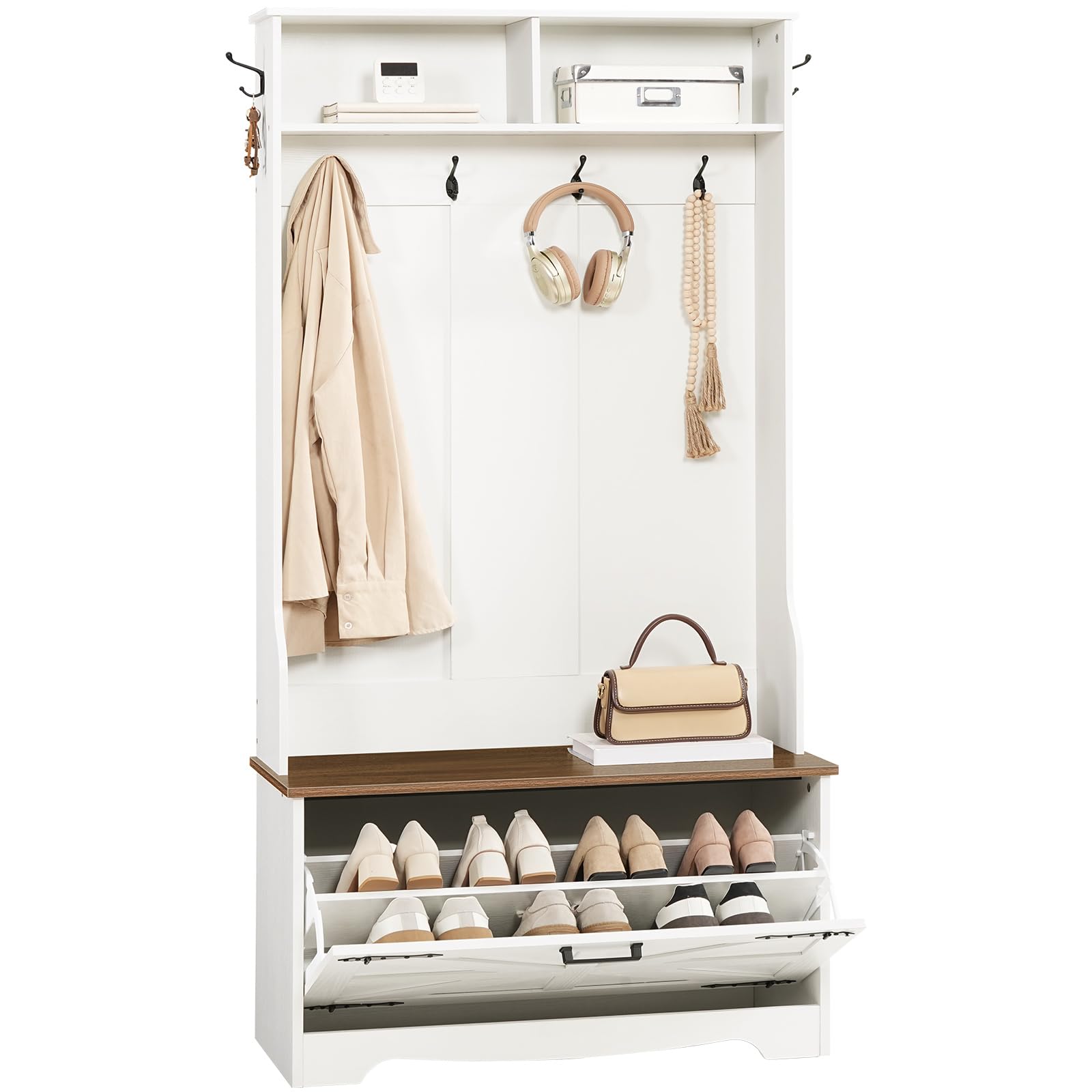 hoobro-hall-trees-meuble-entr-e-portemanteau-blanc image 1