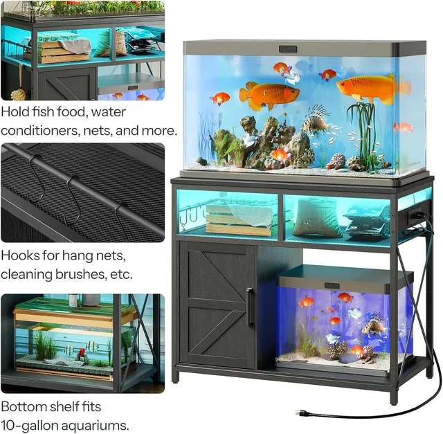hoobro-fish-tank-stands-meuble-aquarium-40-50-gallons-noir-led image 1