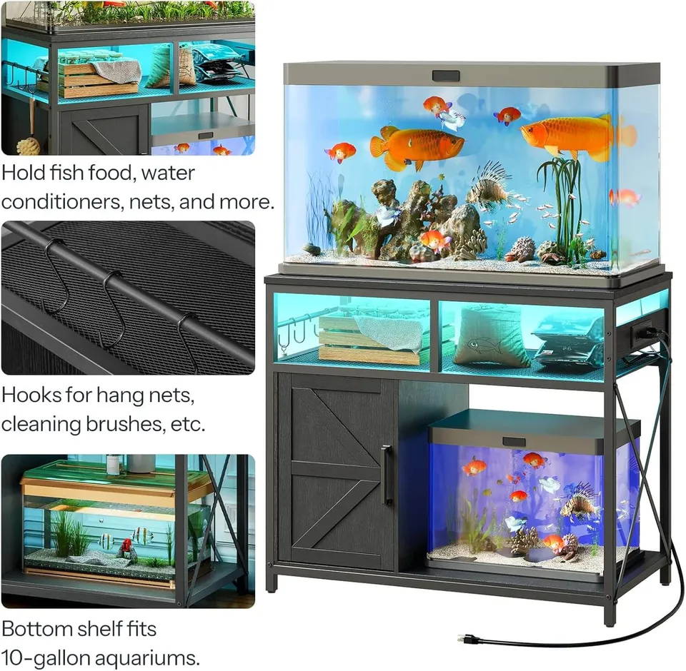 hoobro-fish-tank-stands-meuble-aquarium-40-50-gallons-noir-led image 1