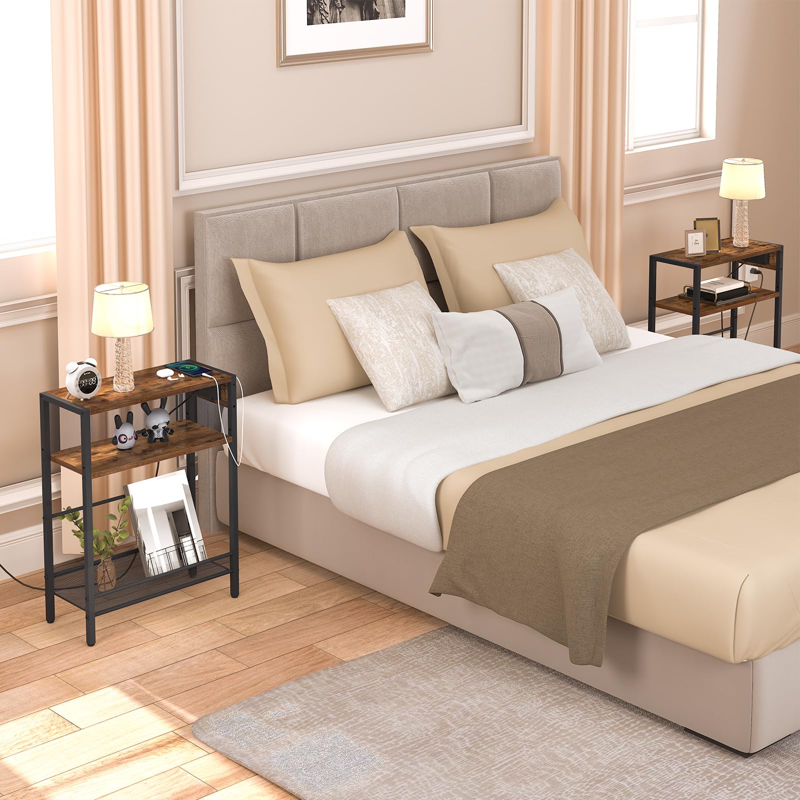 hoobro-side-tables-lot-2-bouts-canap-marron-usb image 5
