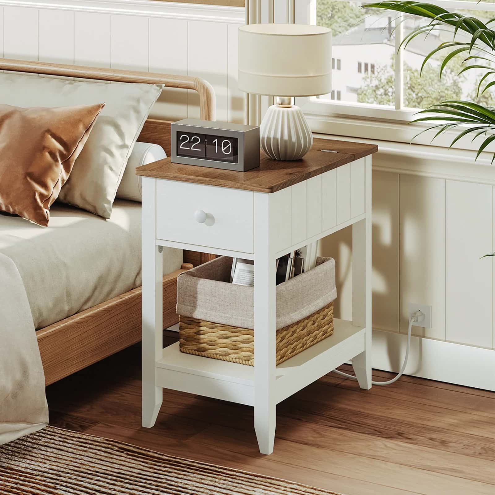 hoobro-side-tables-table-d-appoint-blanche-prises-usb image 6