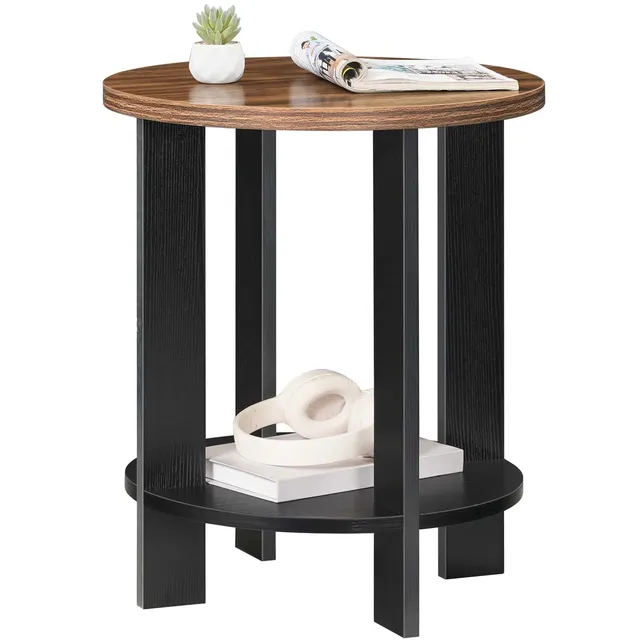 hoobro-side-tables-table-d-appoint-ronde-marron-2-niveaux image 1