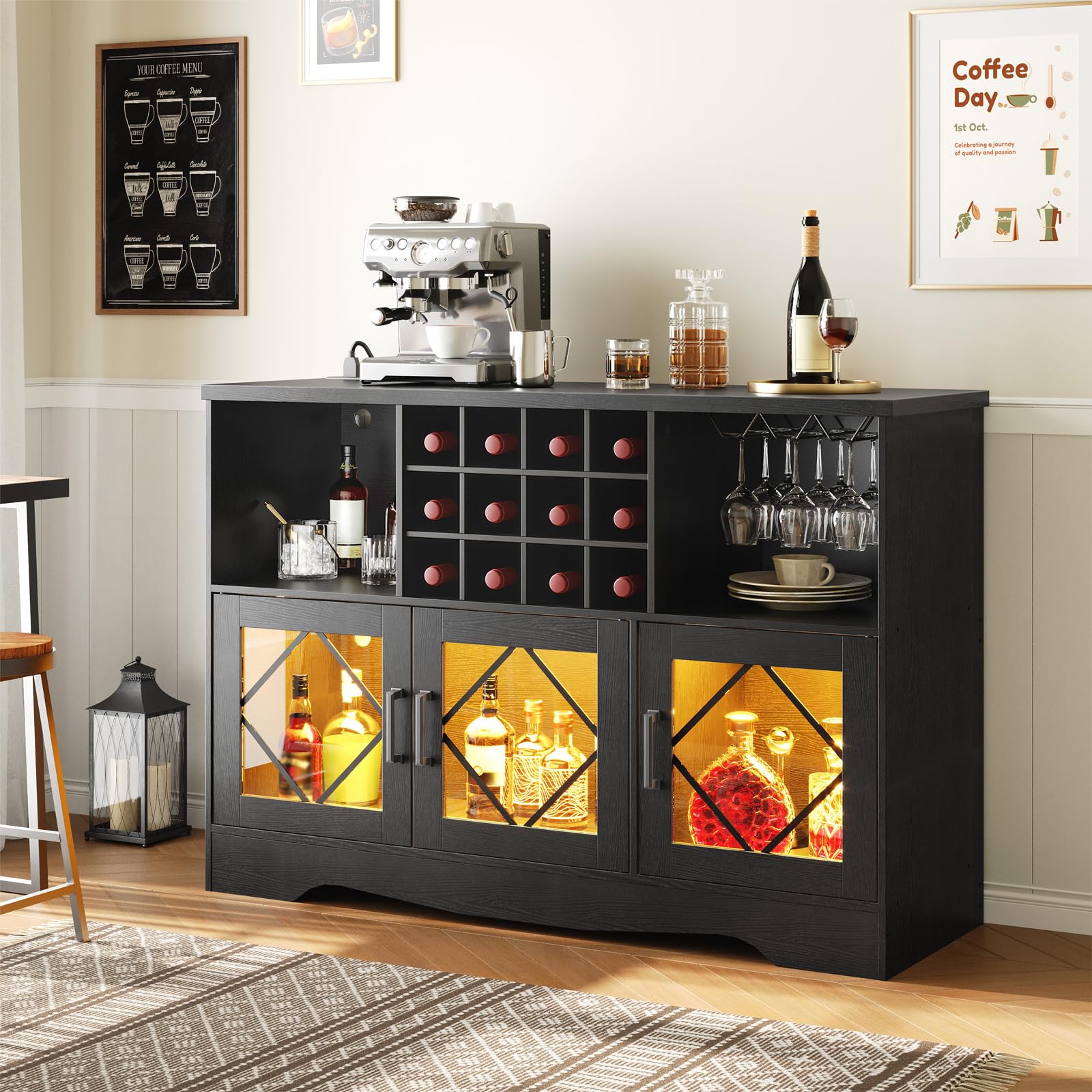 hoobro-beverage-counters-meuble-bar-noir-led-12-bouteilles image 4