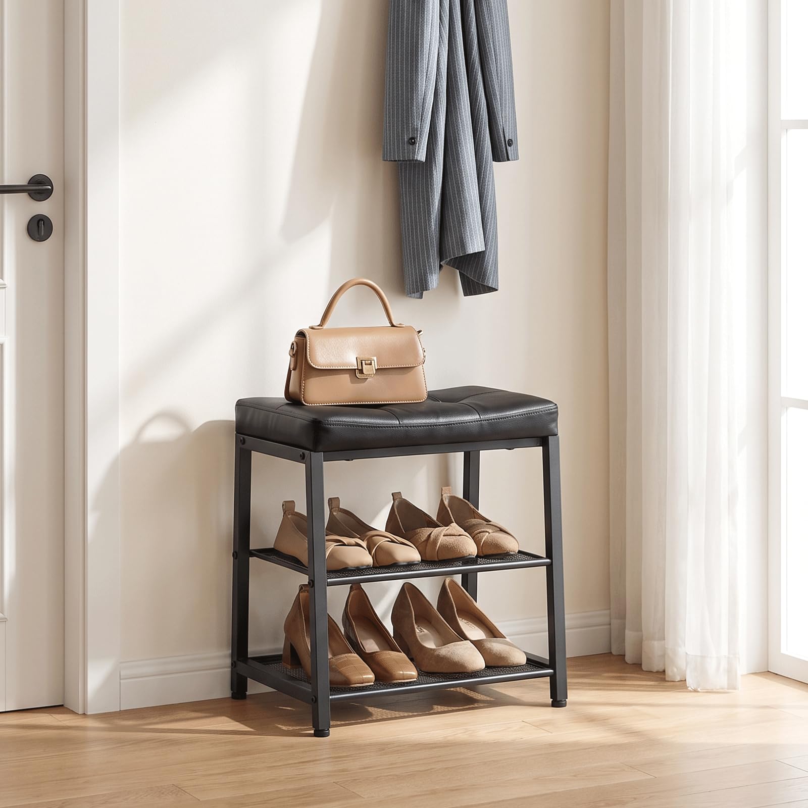 hoobro-shoe-racks-banc-chaussures-bb43hx01-noir-2-niveaux image 2
